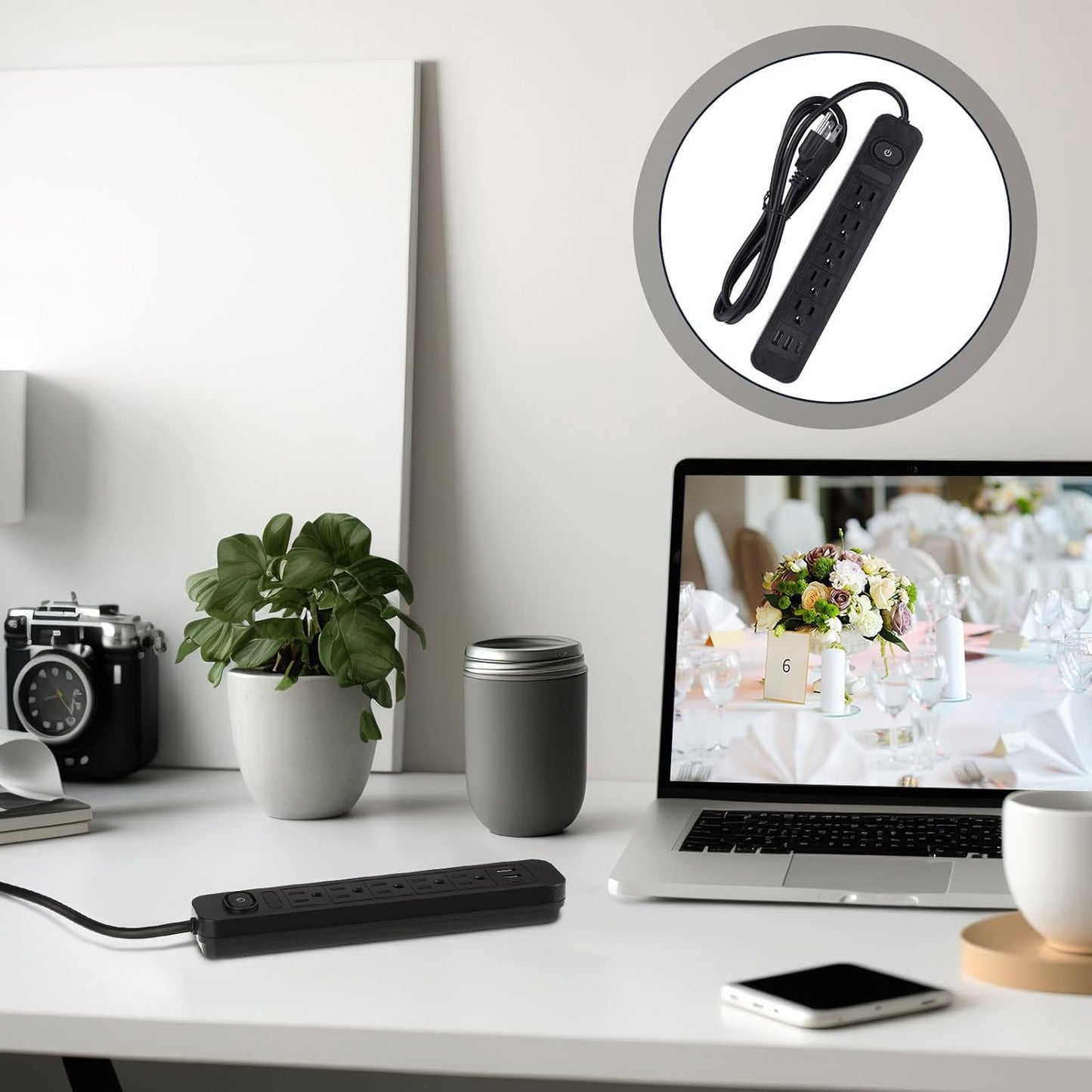Kanayu 6 Pieces Power Strip Surge Protector with 5 Ac Outlets and 3 USB Ports, Heavy Duty Extension Cords Plug for Home Office Dorm(8.2 ft,Black)