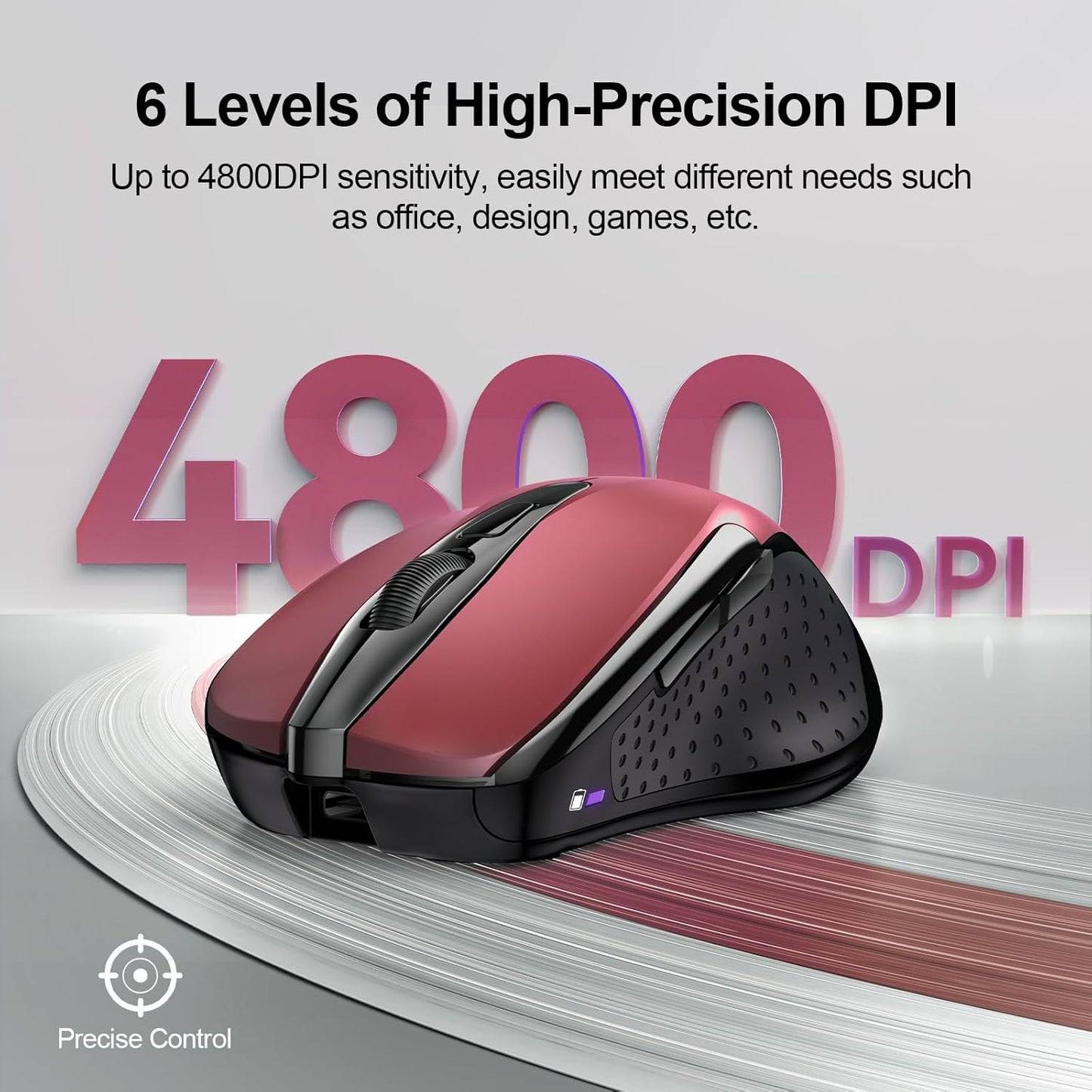 TECKNET Wireless Mouse (BT5.0/3.0 & 2.4G) Rechargeable 4800 DPI Silent USB A & Bluetooth Mouse 6 Buttons, Wide Compatibility - Red