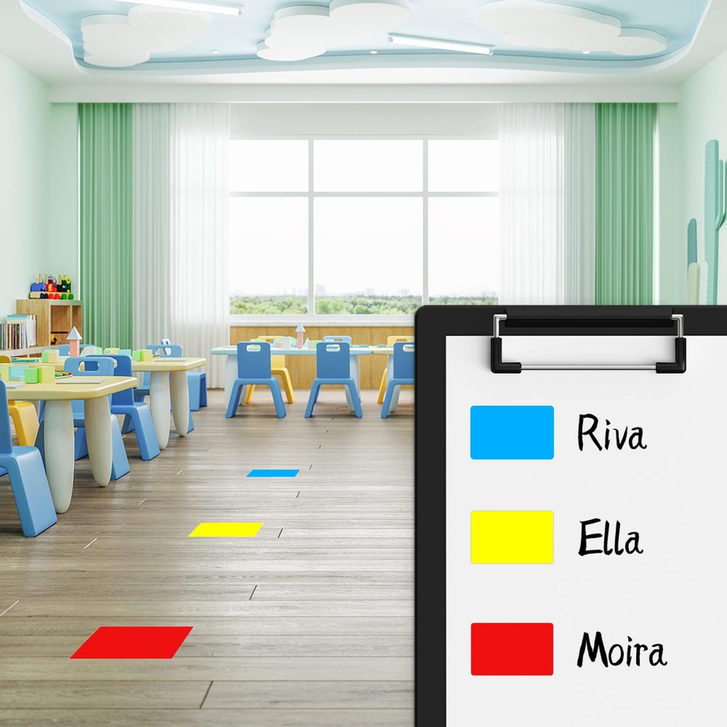 Rectangle Labels Sticker 3×5 Inch Vinyl Floor Stickers Color Coding Name Tags Roll Removable 200 PCS, Fluorescent Blue