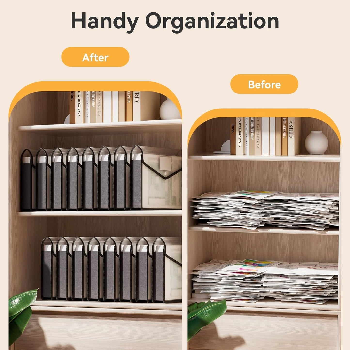 ABC life 8 Pack Plastic Expanding File Folder, Folders for Documents with Snap Closure, Black File Folder Organizer Holder, Transparent Accordion File Pouch,Large Capacity, Fit Letter/A4 Size - Black