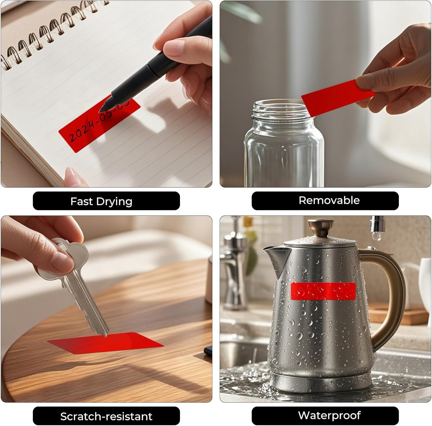 Color Coding Stickers Rectangle 3×1 Inch Vinyl Red Sticker Removable Waterproof Writable File Folder Moving Labels for Boxes Home Office Marking 160 PCS