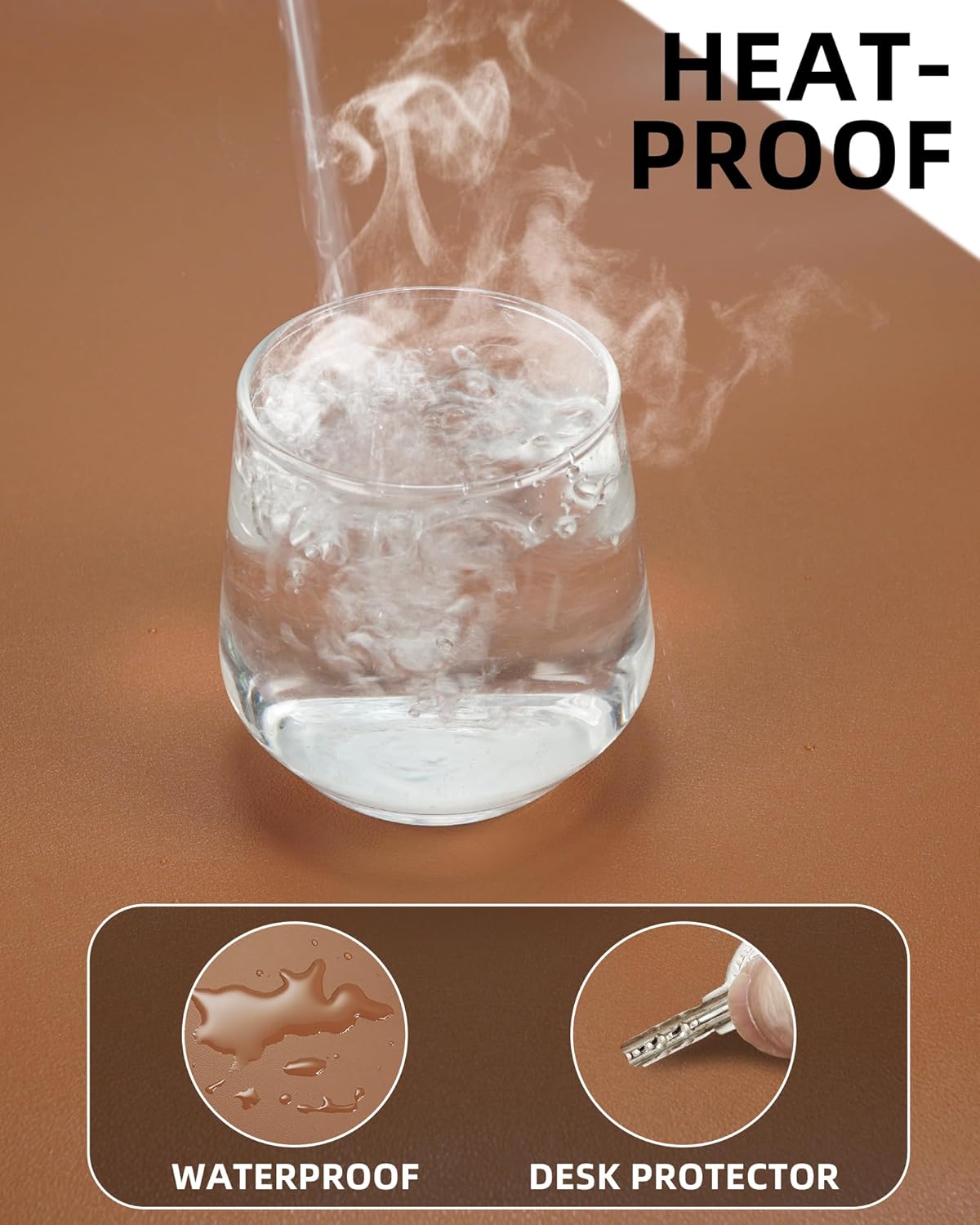 Leather Mouse Pad & Desk Blotter Mat - Non-Slip PU Laptop Desk Pad, Waterproof Writing Pad for Office & Home (Brown, 36" x 17")