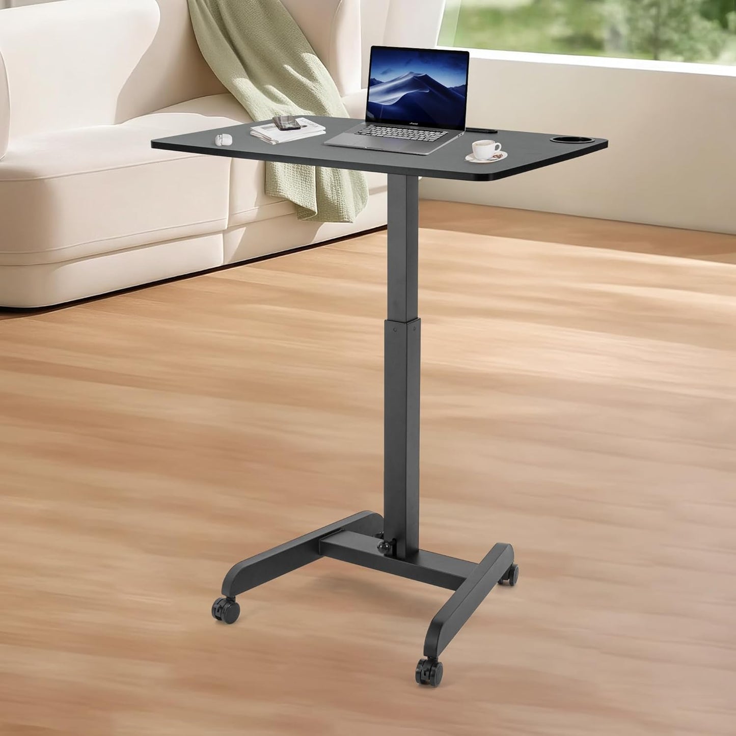 Rolling Laptop Desk Adjustable Height(29.5”- 43.7”)，Mobile Workstation Cart with 31.5" x 22.1"Desktop, Standing Desk Mobile Portable PC Table for Home,Office or Classroom in Black