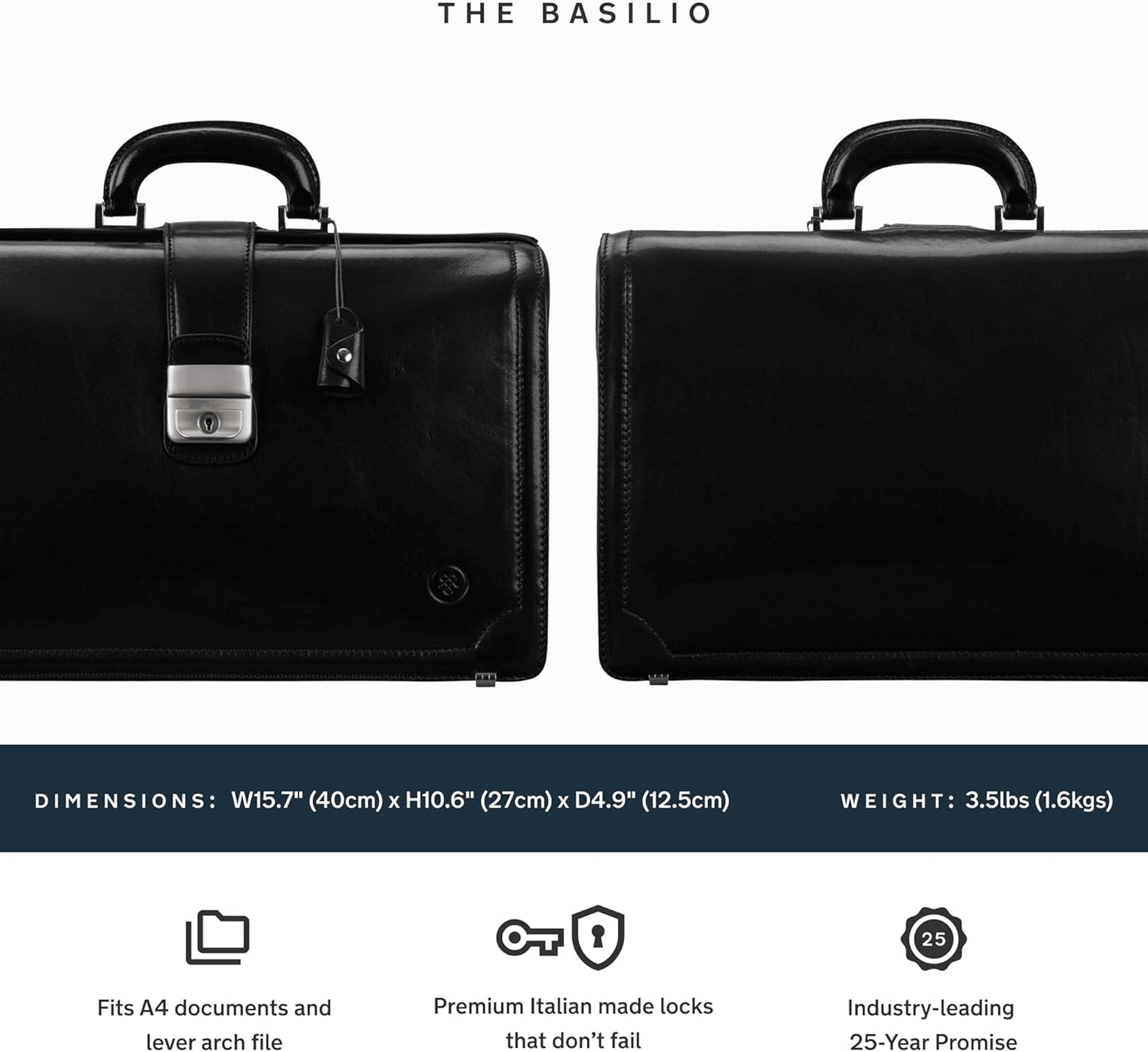 Maxwell Scott - Mens Luxury Leather Executive Lawyer Briefcase - 2 Section Top Handle - Handmade in Italy - The Basilio