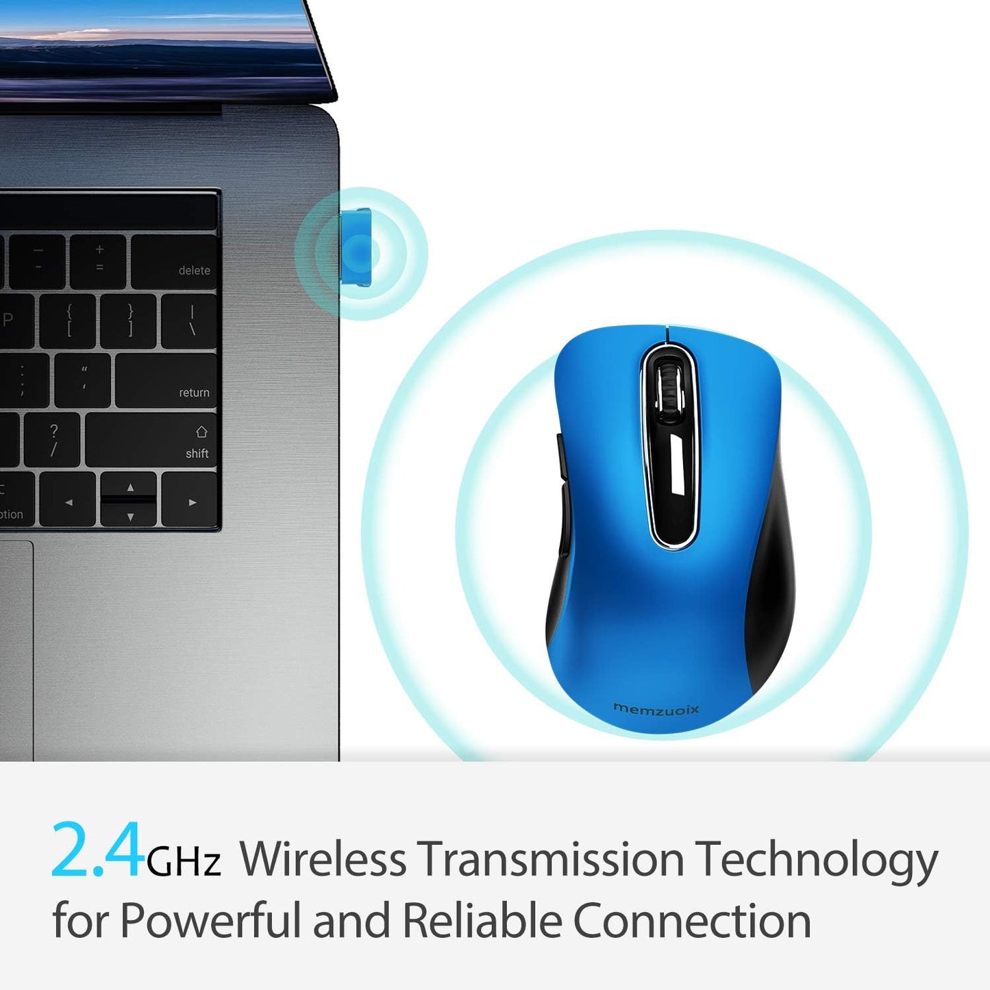 memzuoix 2.4G Portable Wireless Mouse, 1400 DPI Mobile Optical Cordless Mice with USB Receiver for Computer, Laptop, PC, Desktop, MacBook, 5 Buttons, Blue