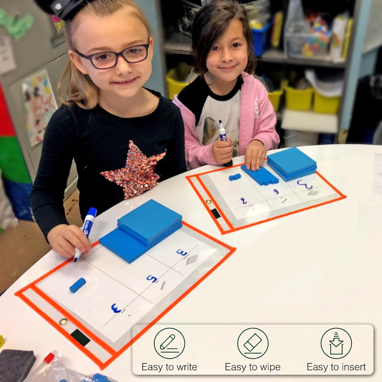 Dry Erase Pockets 30 Pack EASYWipeXL, Oversized 10"×13" Heavy-Duty Reusable Dry Erase Pocket Sleeves, Save Time & Paper with Quick Clear Pocket Sleeves for Classroom, Office & Homeschool Worksheets