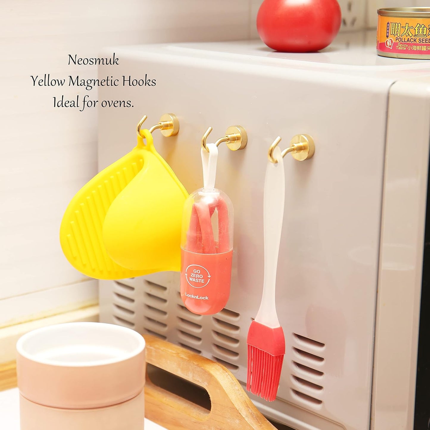 Neosmuk Magnetic Hooks,30lb Heavy Duty Earth Magnets with Hook for Refrigerator, Extra Strong Cruise Hook for Hanging, Magnetic Hanger for Curtain, Grill (Golden, 4 Pack)