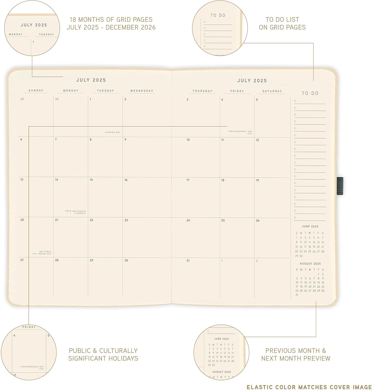 July 2025 – Dec. 2026 Planner by Graphique, Weekly and Monthly Planner, 18 Months Calendar, Hardcover, Peanuts Pink Floatie, 6” x 8”