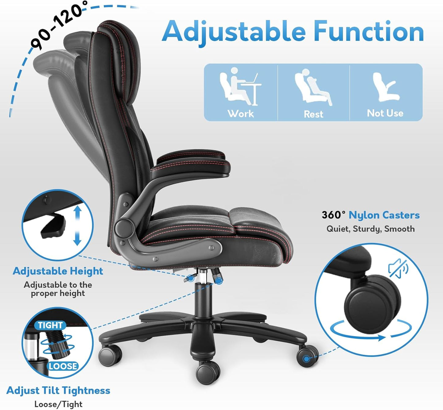 Office Chair Big and Tall 400lbs, High Back Executive Office Chair Flip Up Arms, Breathable Leather Home Office Computer Desk Chair with Lumbar Support Rocking Function, Black