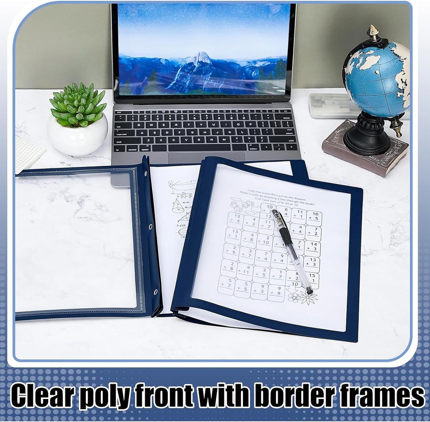 Teling 24 Pcs Report Covers with 3 Prong Fasteners Clear Front Presentation Folders Frame View Poly Report Folder Presentation Binder for Paper Document School Office (Dark Blue)