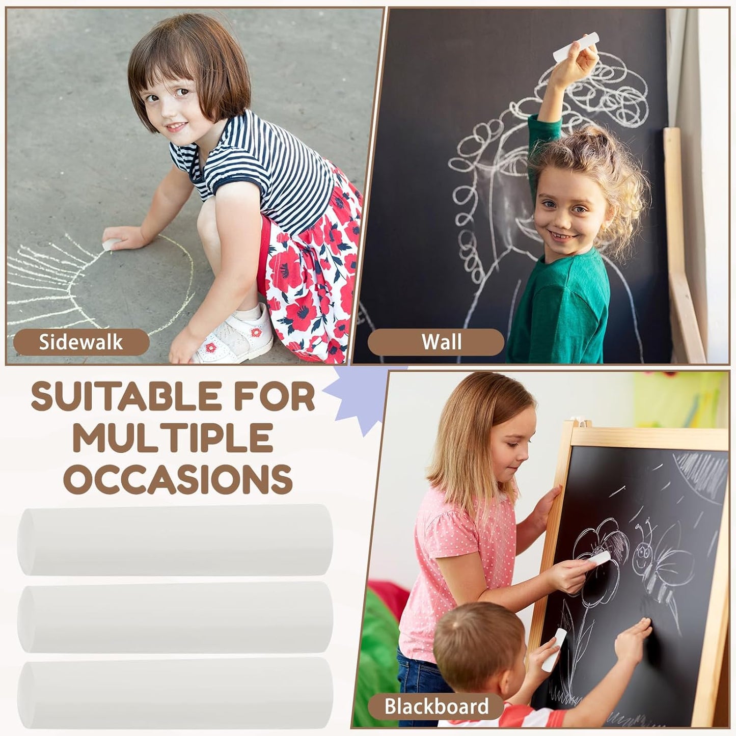 Fulmoon 40 Pcs Jumbo Sidewalk Chalk for Kids Outdoor Art Non Toxic Large Washable Street Chalk for Adults Drawing Painting Classroom(White,Round Style)