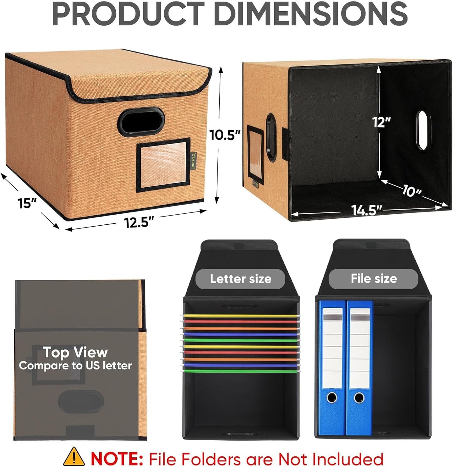 BALEINE File Organizer Box with Lid, Collapsible File Folder Organizer with Plastic Slide, Hanging File Folder Box for Office Document Storage (1 Pack, Orange)