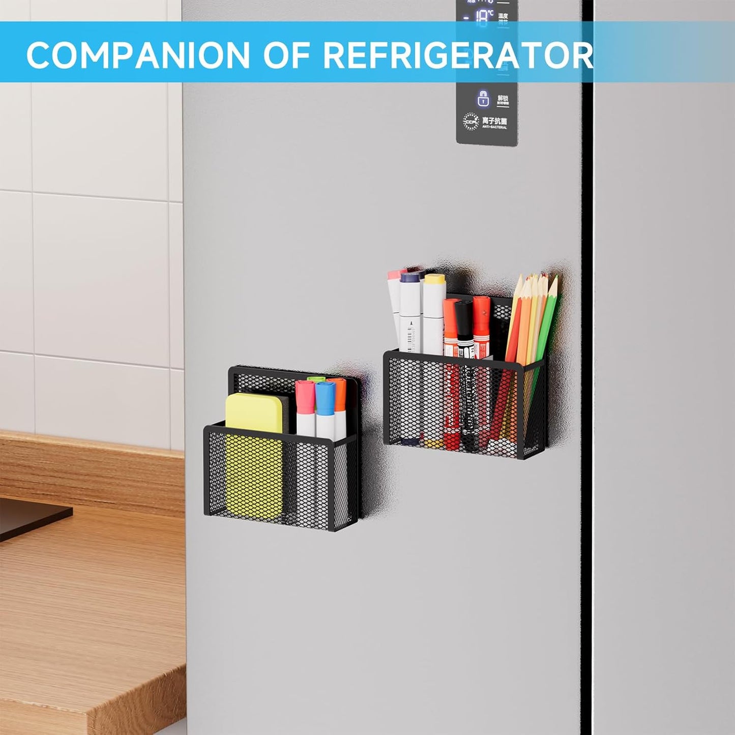 Magnetic Dry Erase Marker Holder, Mesh Pen Holder for Whiteboard，Magnet Pencil Organizer Storage for Refrigerator Locker Accessories Organizer for Home, School and Office(Black)