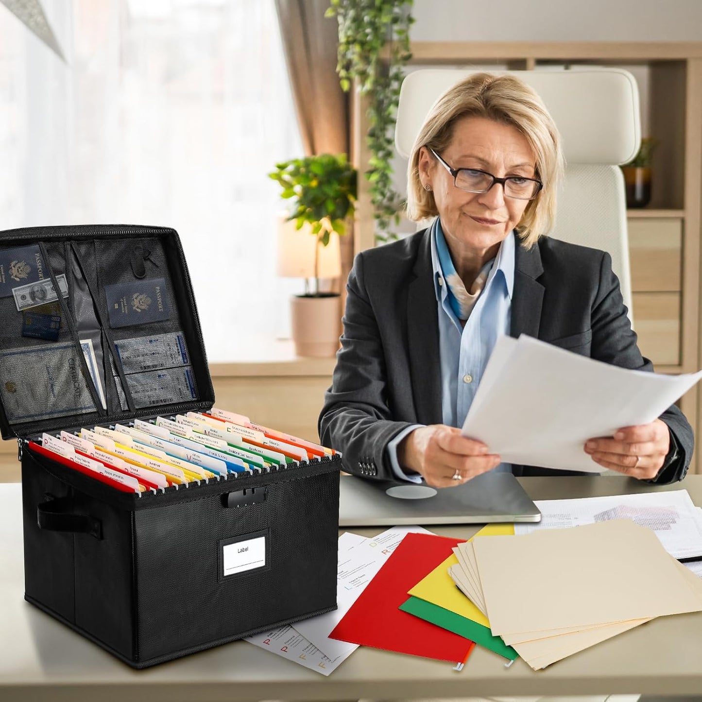 File Box Fireproof Document Box with Lock, Document Safe File Storage Organizer Boxes for Next of Kin Estate Planing Organizer End of Life Planner (Box With Accessories, Black)