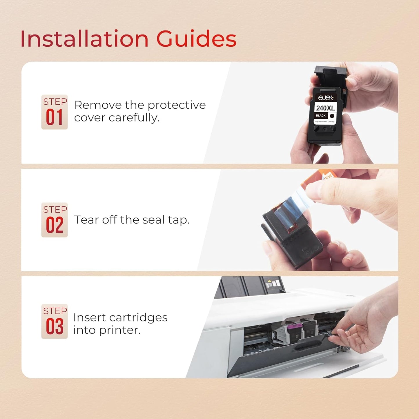 ejet 240XL PG-240 Black Ink Cartridge Remanufactured Replacement for Canon 240XL Black Ink Cartridge PG-240 XL for Canon Pixma MG3620 TS5120 MG2120 MG3520 MX452 MX512 MX532 MX472 Printer (2-Black)