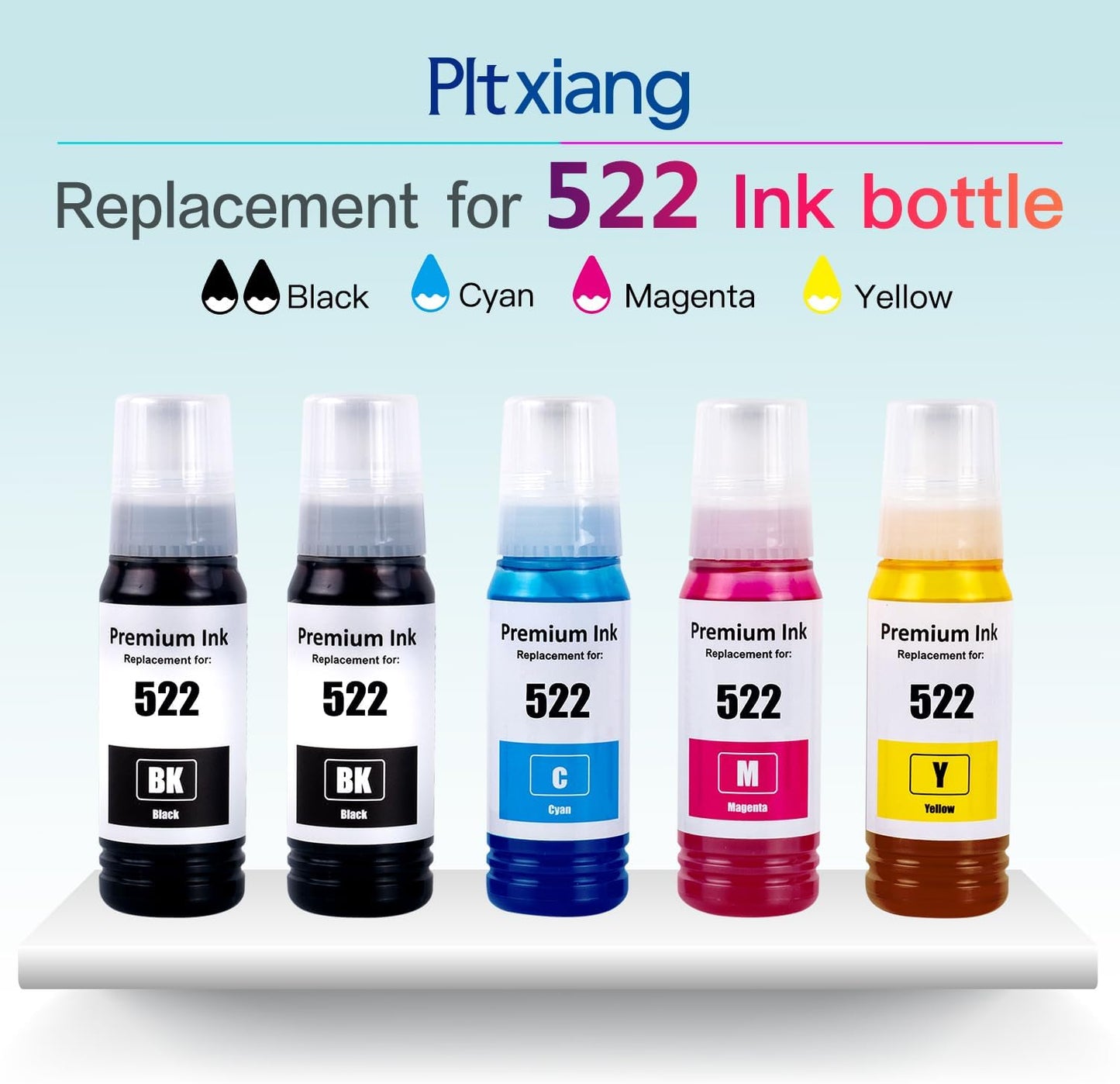 Compatible with Epson 522 Premium Ink Refill Bottles, Non Sublimation Ink Suitable for ET-2803 ET-2800 ET-2720 ET-4800 ET-2400 Printing (5 Bottles)