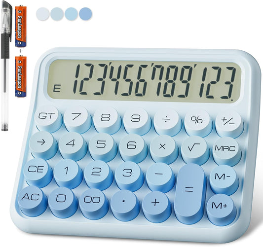 Mechanical Calculator 12 Digit Extra Large 5-Inch LCD Display, DECKLIT Battery Desk Calculator, Big Buttons Easy to Press Office Calculators Desktop, 15°Tilt Screen for Kids Calculator(Ice Blue)