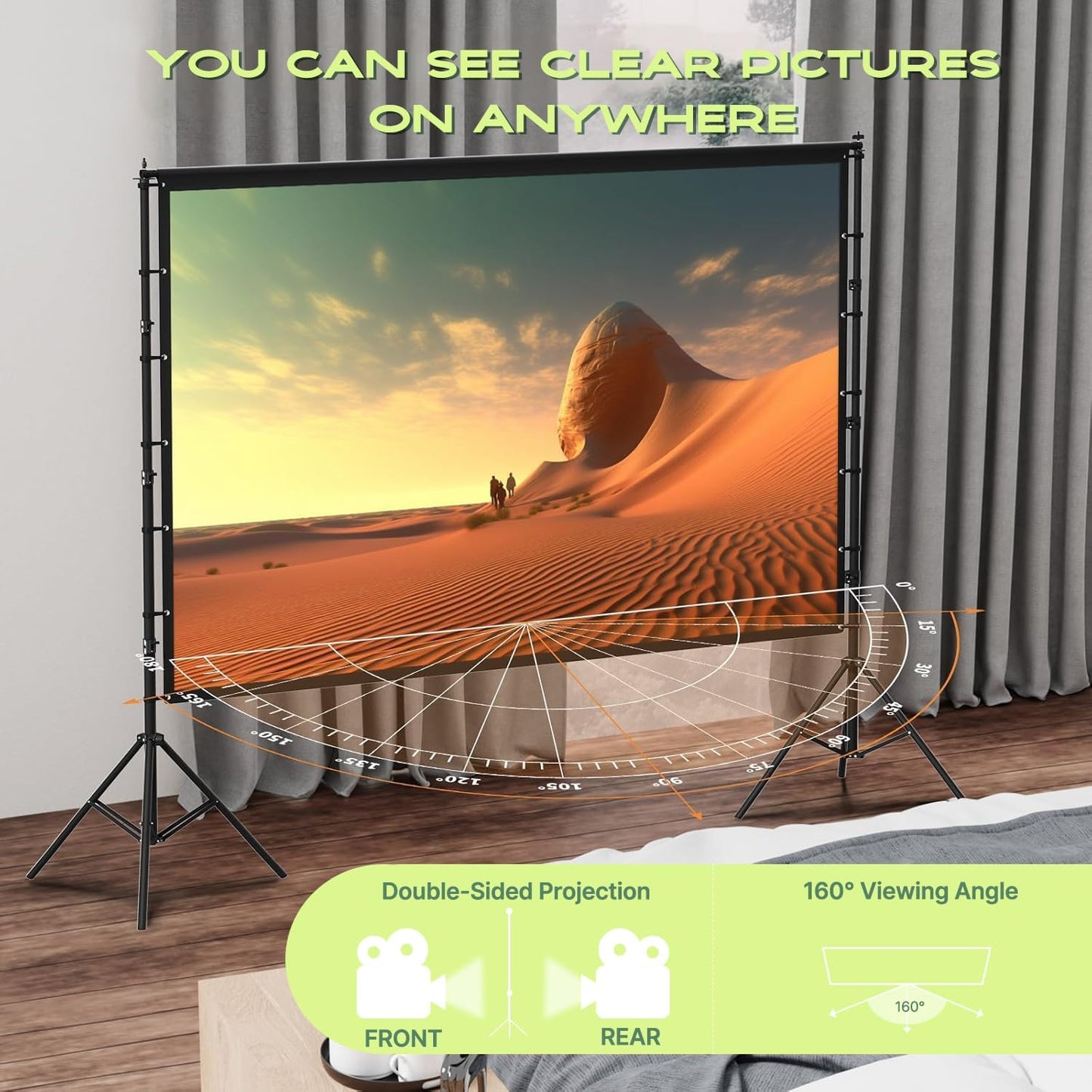 AAJK100-inch Portable Projector Screen with Stand – Elevate Your Outdoor Movie Nights with 4K HD Clarity and Lightweight Convenience
