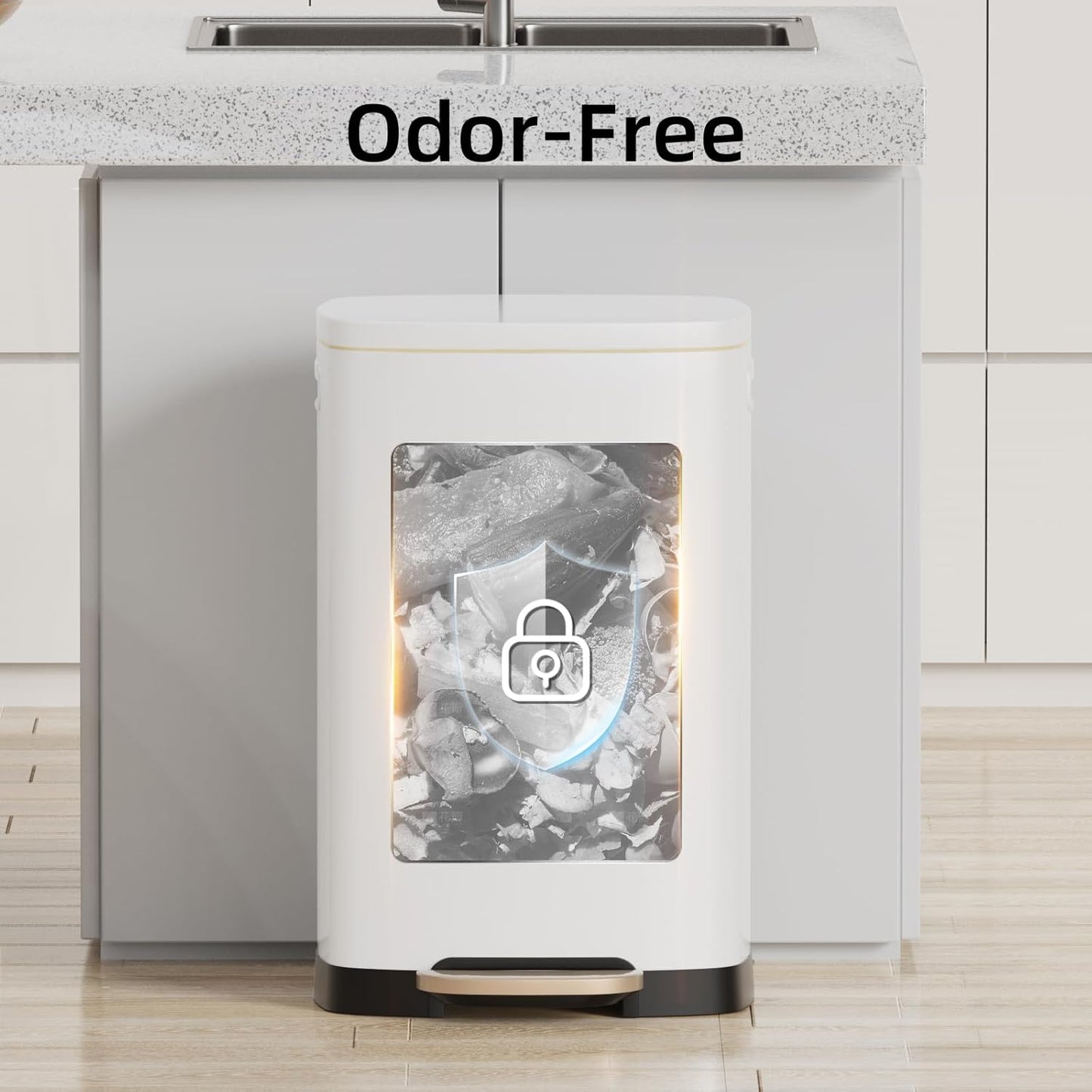 KUK 13 Gallon Kitchen Trash Can with Lid, 50L/13Gal Office Step Garbage Can for Home, Kitchen, Laundry Room, Office, Brushed Stainless Steel, White