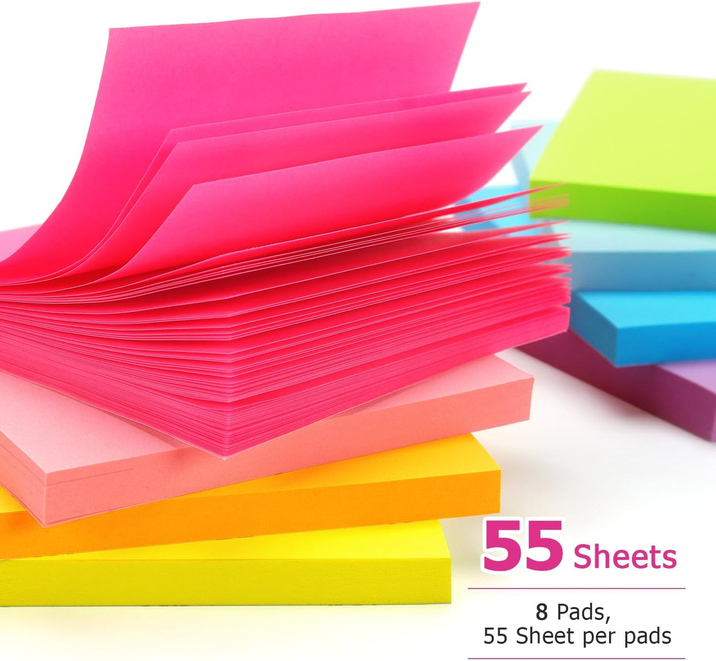 Early Buy Sticky Notes 8 Bright Color 8 Pads Self-Stick Notes 3 in x 3 in, 60 Sheets/Pad