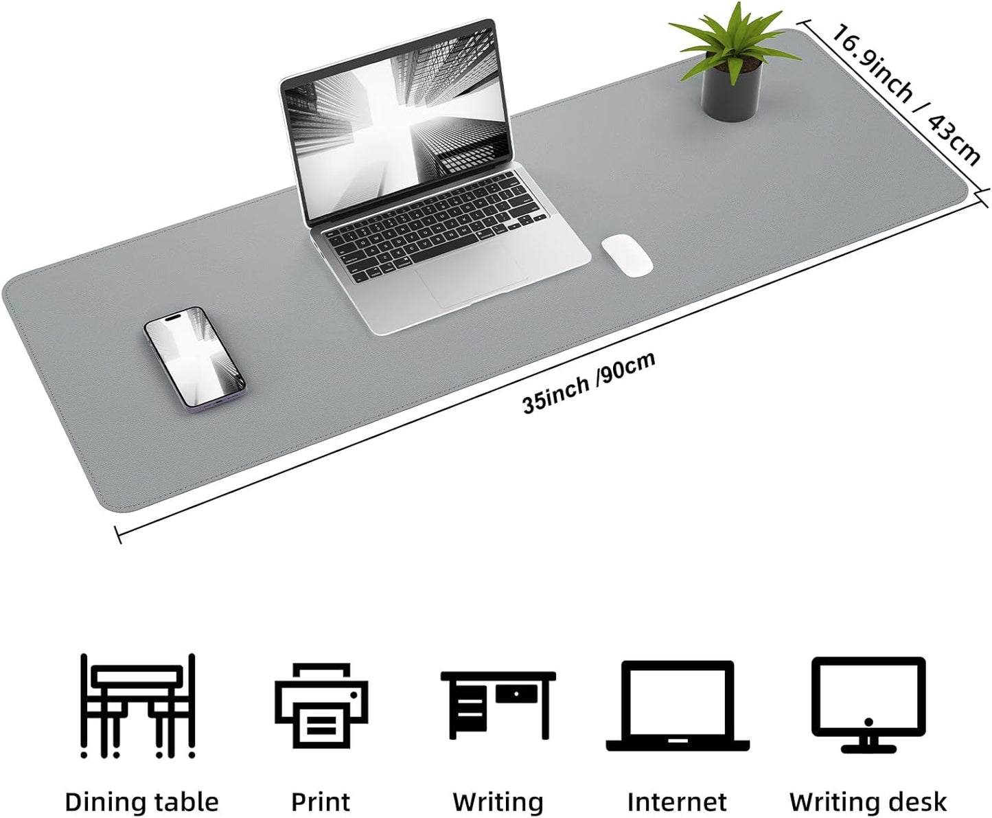 Desk Mat,35.4" x 17" Leather Desk mat,Double-Sided Desk Pad,Desk matt for Desktop,Large Mouse Pad,Office Desk mat,Waterproof Desk Blotter pad for Office&Home(Light Grey+Cork)