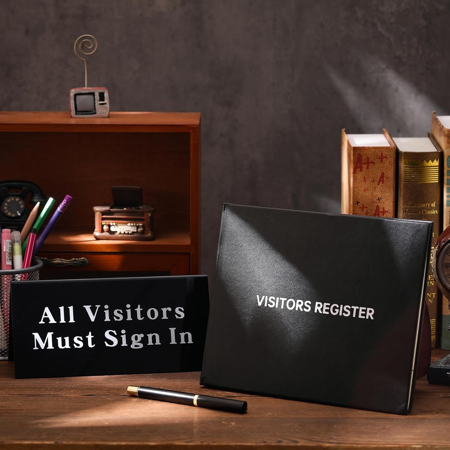 3 Pcs Visitor Log Book Set 120 Pages 8 7/8" x 7" Visitor Register Book Must Sign in Black Pens for Office Visiting Desk Wedding Reception and Events Reception Supplies