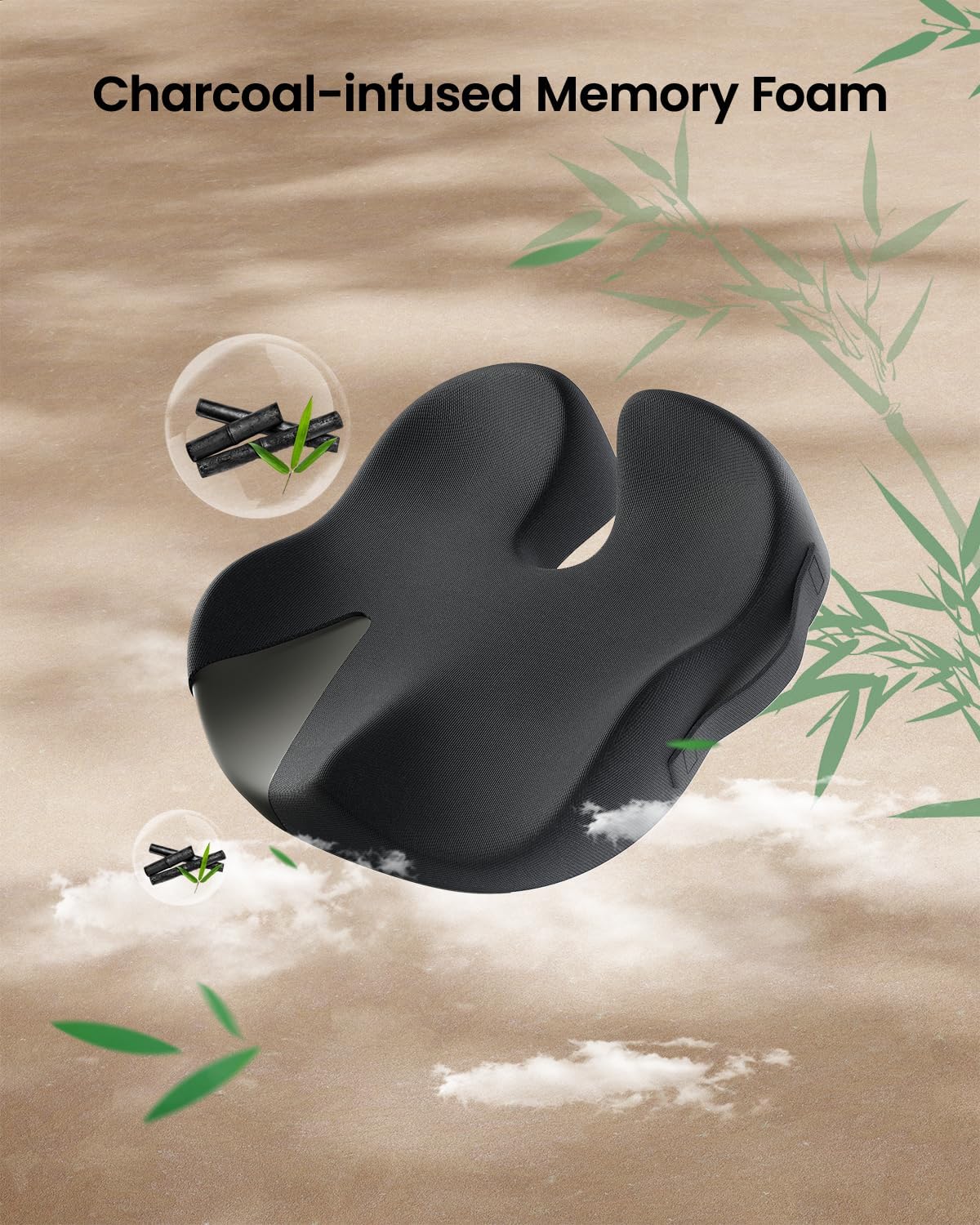 ProtoArc Seat Cushion, Office Chair Cushion for Sciatica, Coccyx Cushion, Ergonomic Memory Foam Seat Cushion for Car, Home, Pressure Relief Pad for Hip, Tailbone, All Day Comfort - Black