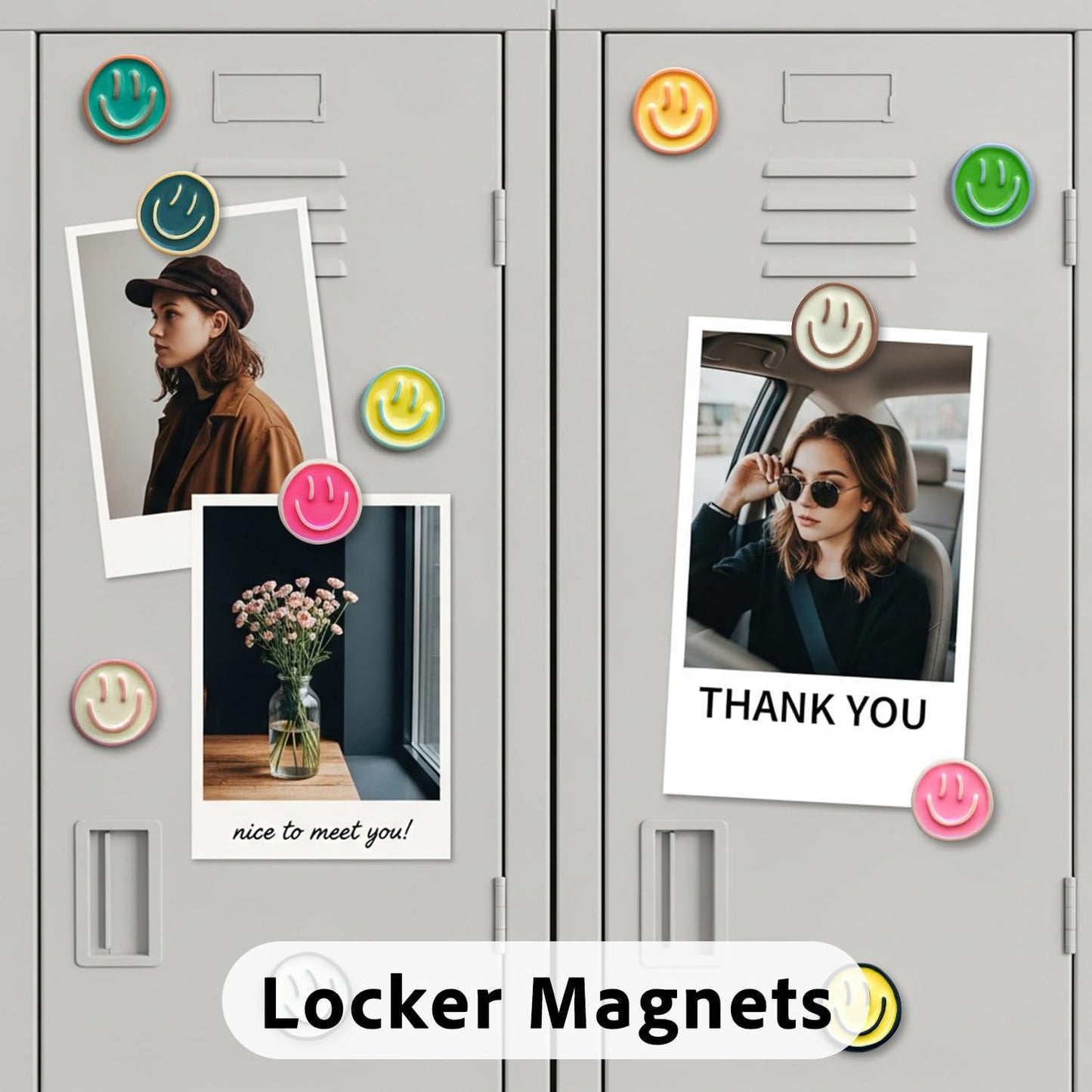 Qualsen 12 Pcs Cute Fridge Magnets, Fun Colorful Decorative Smiley Face Magnet for Lockers, Whiteboard, Offices, Schools and Homes, Locker Magnets for Girls