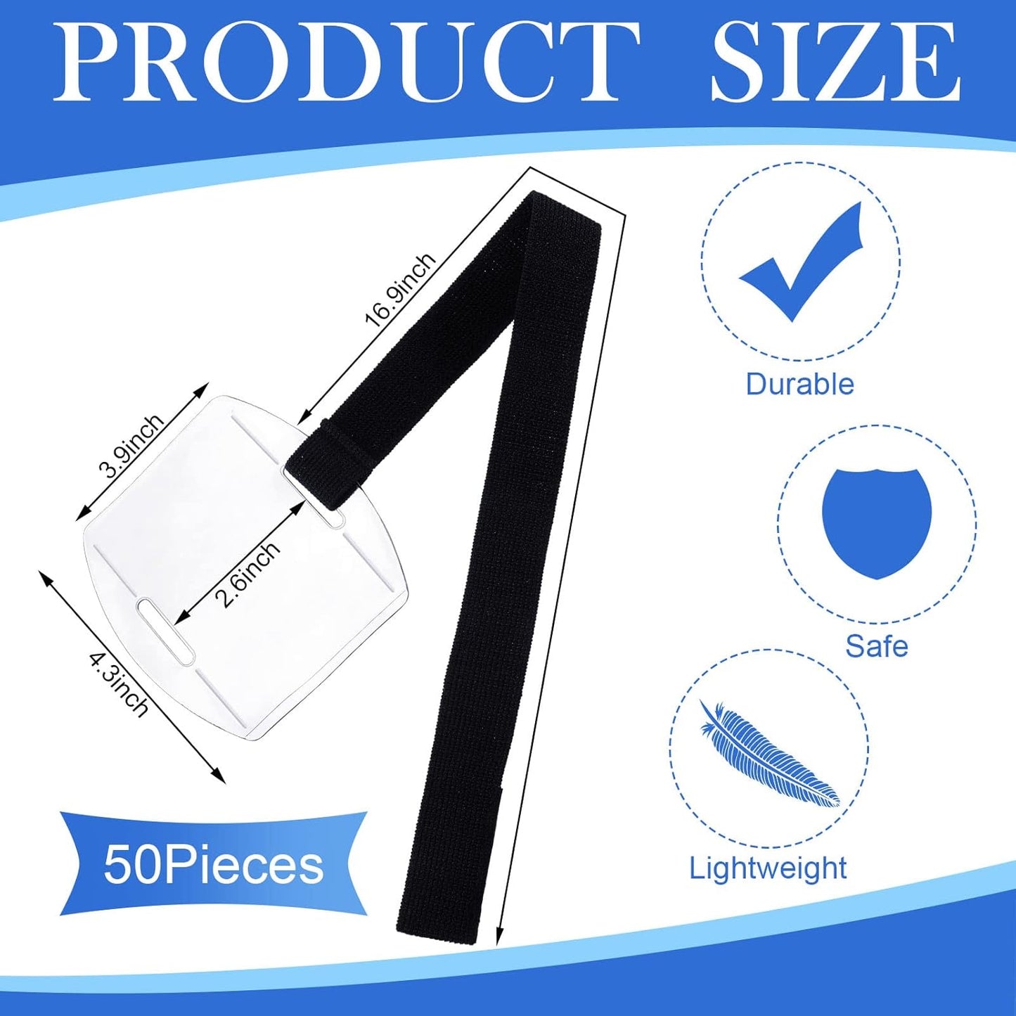 Meanplan 50 Pcs Arm Badge Holder Armband ID Badge Holder Bulk Visibility PVC with Adjustable Belt Elastic Armband Clear Name Tag for Work Pass, Postcards, Universal Size(Black)