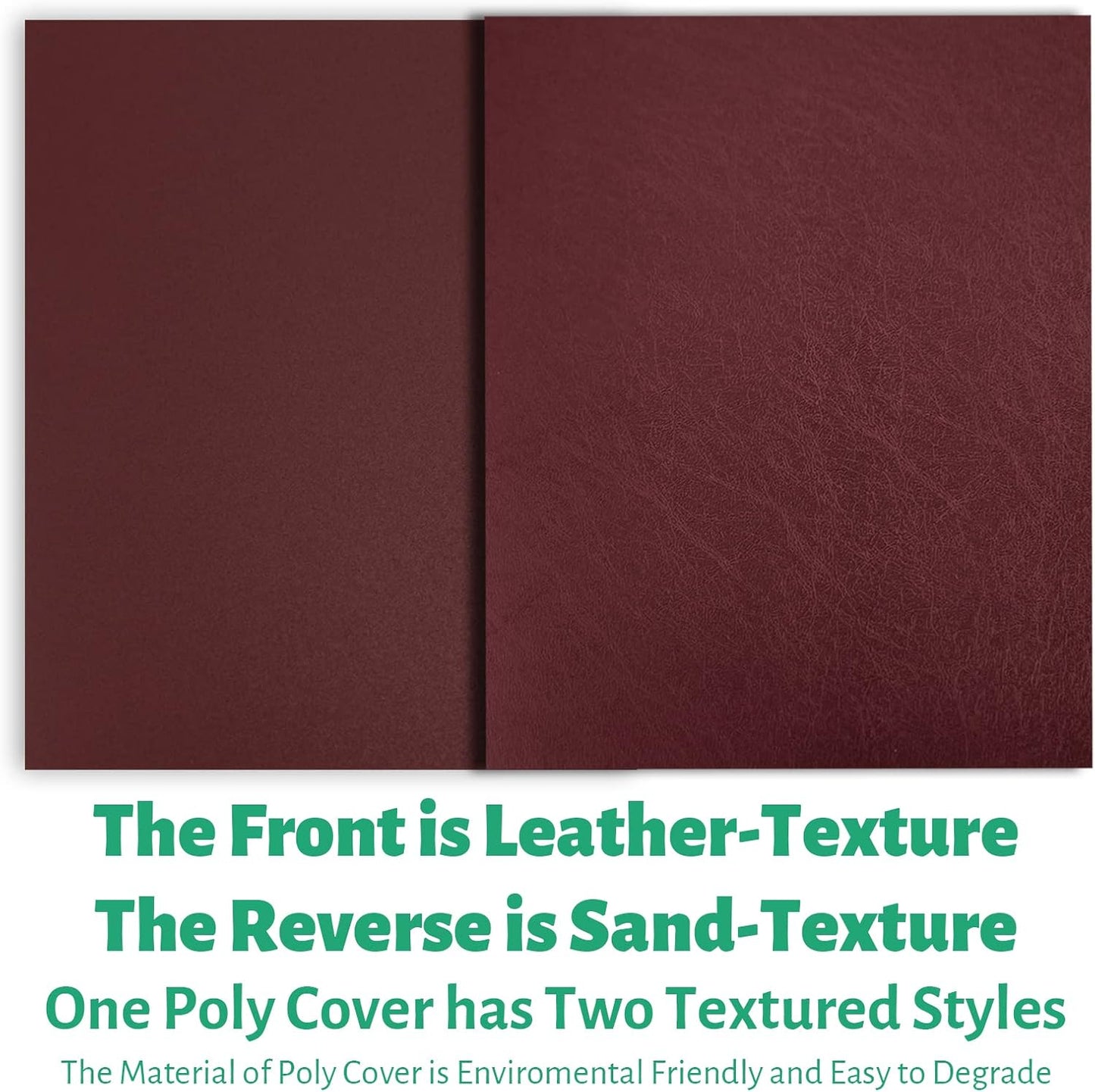 Binditek 50 Pack 16 Mil Leather Textured Polycovers - Binding Presentation Covers for Business Reports and Proposals, 8-1/2 x 11", Maroon, Office Supplies