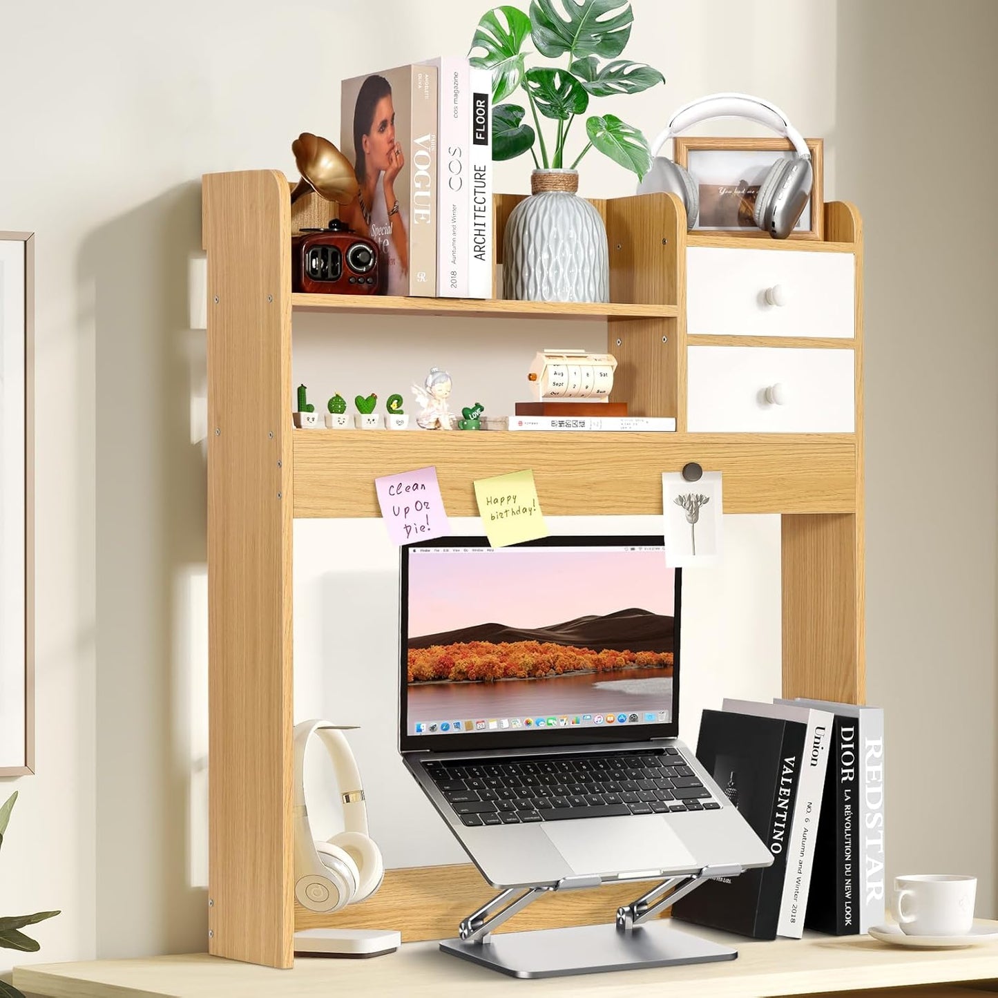 YGYQZ Wood Desk Shelf Organizer, Desk Hutch Top Only, Book Shelf for Comuputer Display Rack Storage Stand for Office, Home, Dorm