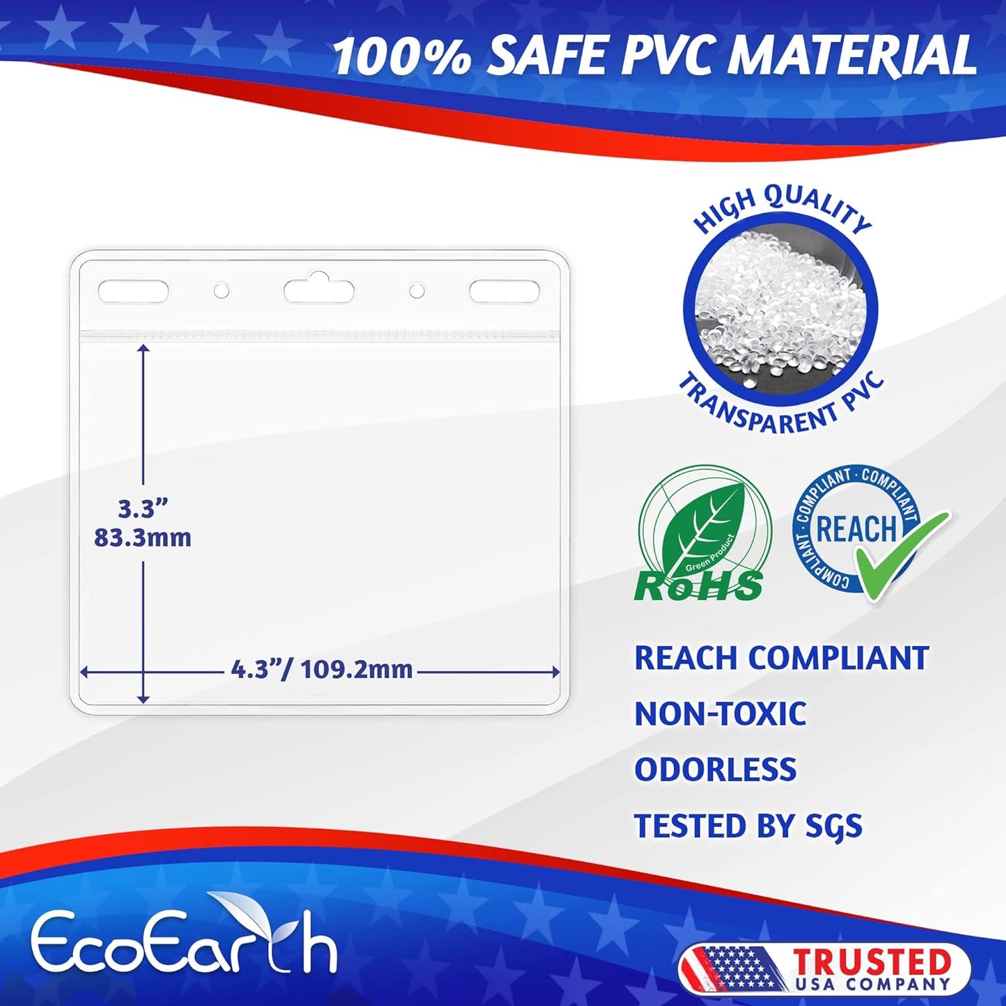 EcoEarth Horizontal Card Protector with Soft Edge (Large 4x3, 100 Pack) Clear Plastic Pouch for ID Name Badge Holders, Conference Nametag Sleeves, No Zipper for Quick and Easy Loading of Card Inserts