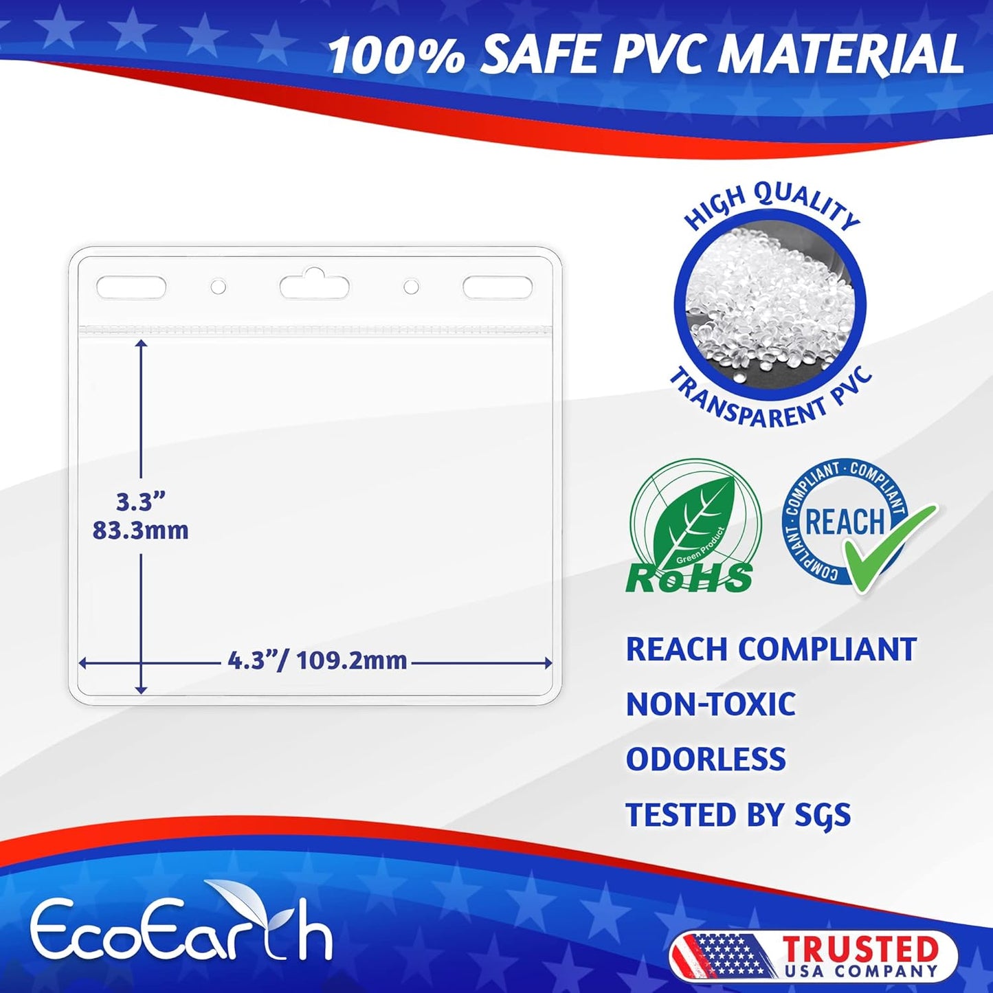 EcoEarth Horizontal Card Protector with Soft Edge (Large 4x3, 10 Pack) Clear Plastic Pouch for ID Name Badge Holders, Conference Nametag Sleeves, No Zipper for Quick and Easy Loading of Card Inserts