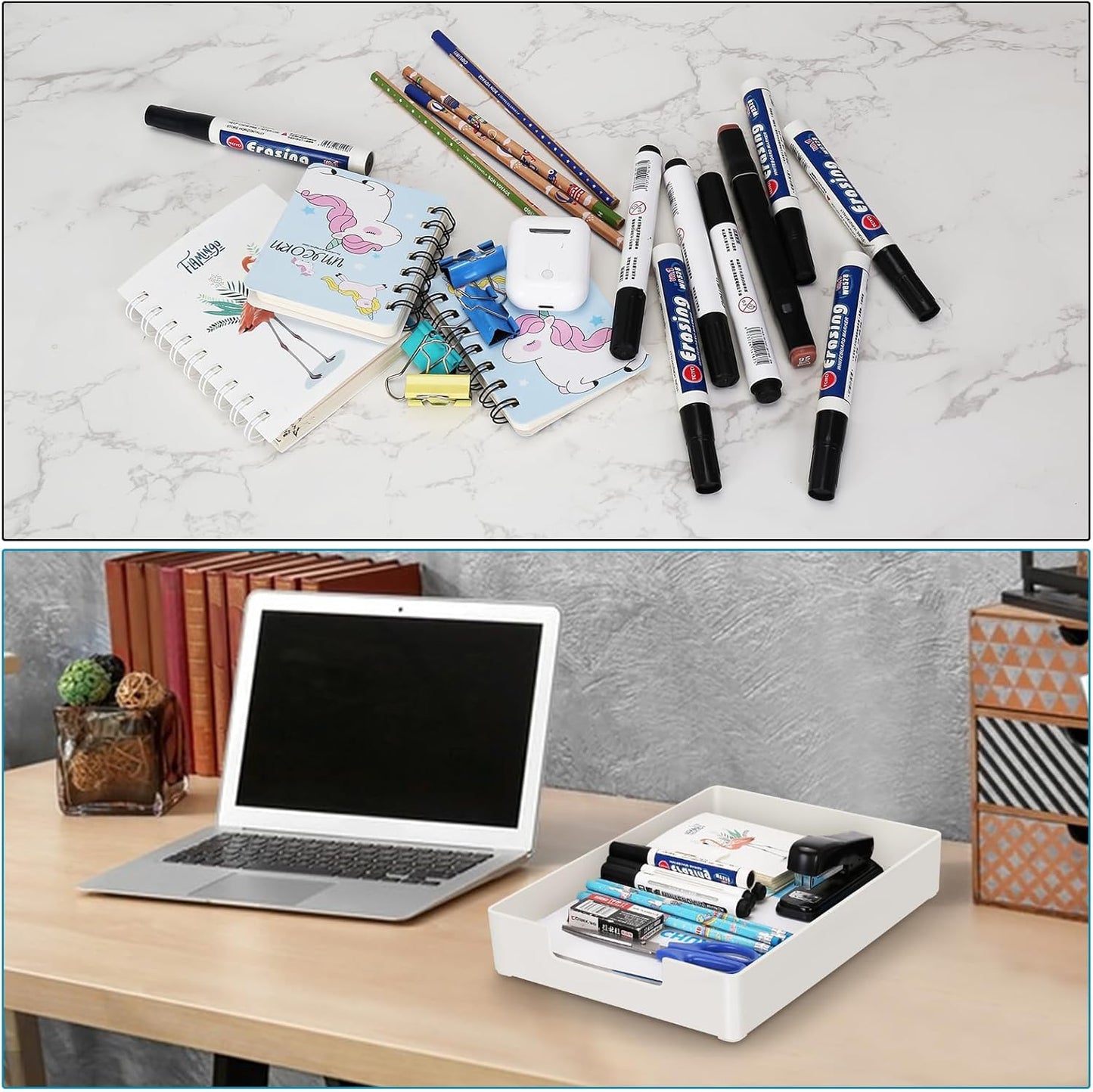 Letter Tray/Paper Tray Organizer for Desk/Stackable Letter Tray Paper Holder File Organizer for Office Supplies School Home Desk Accessories (White) 2Pcs