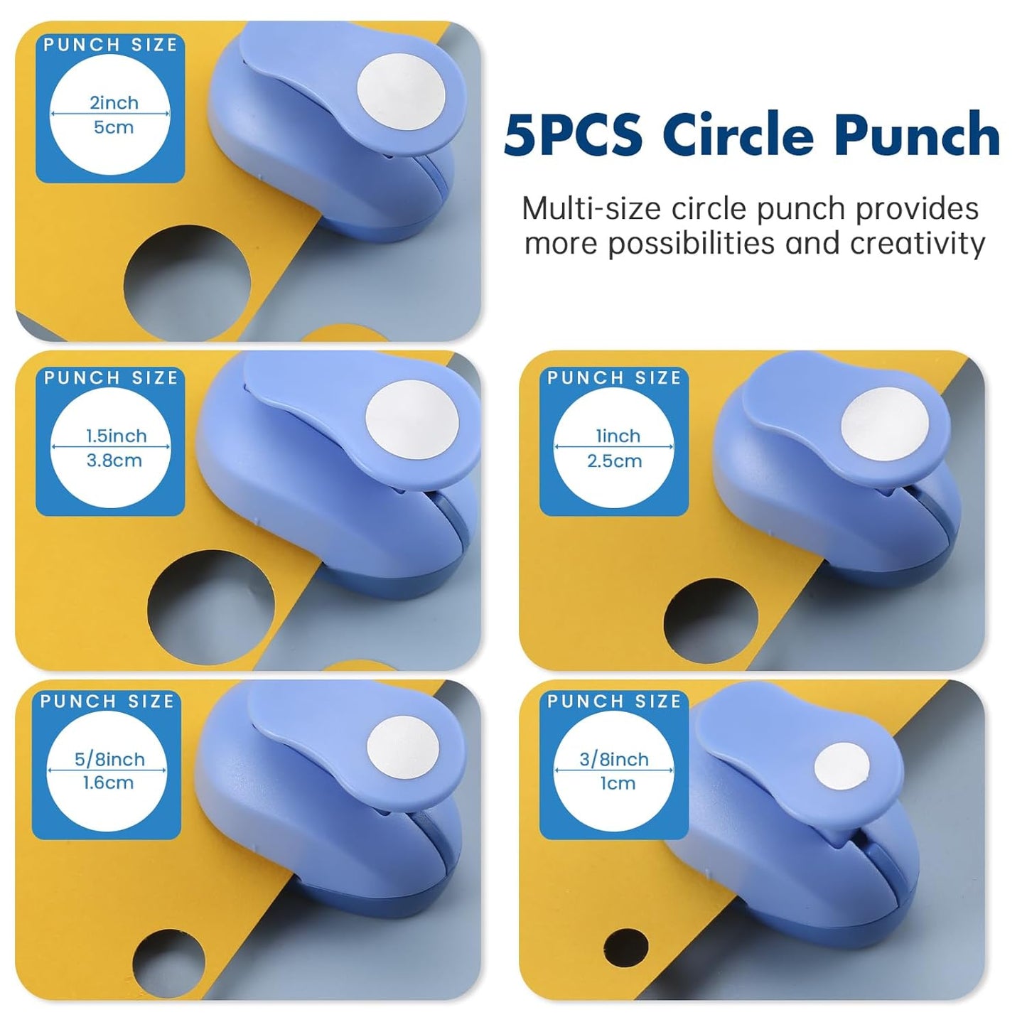 LOONENG 3/8inch, 5/8inch, 1inch, 1.5inch, 2inch Circle Punch Set, 5 Different Size Circle Hole Punch for Scrapbooking, Card Making, DIY Photo Albums, Gift Tags, Homemade Confetti