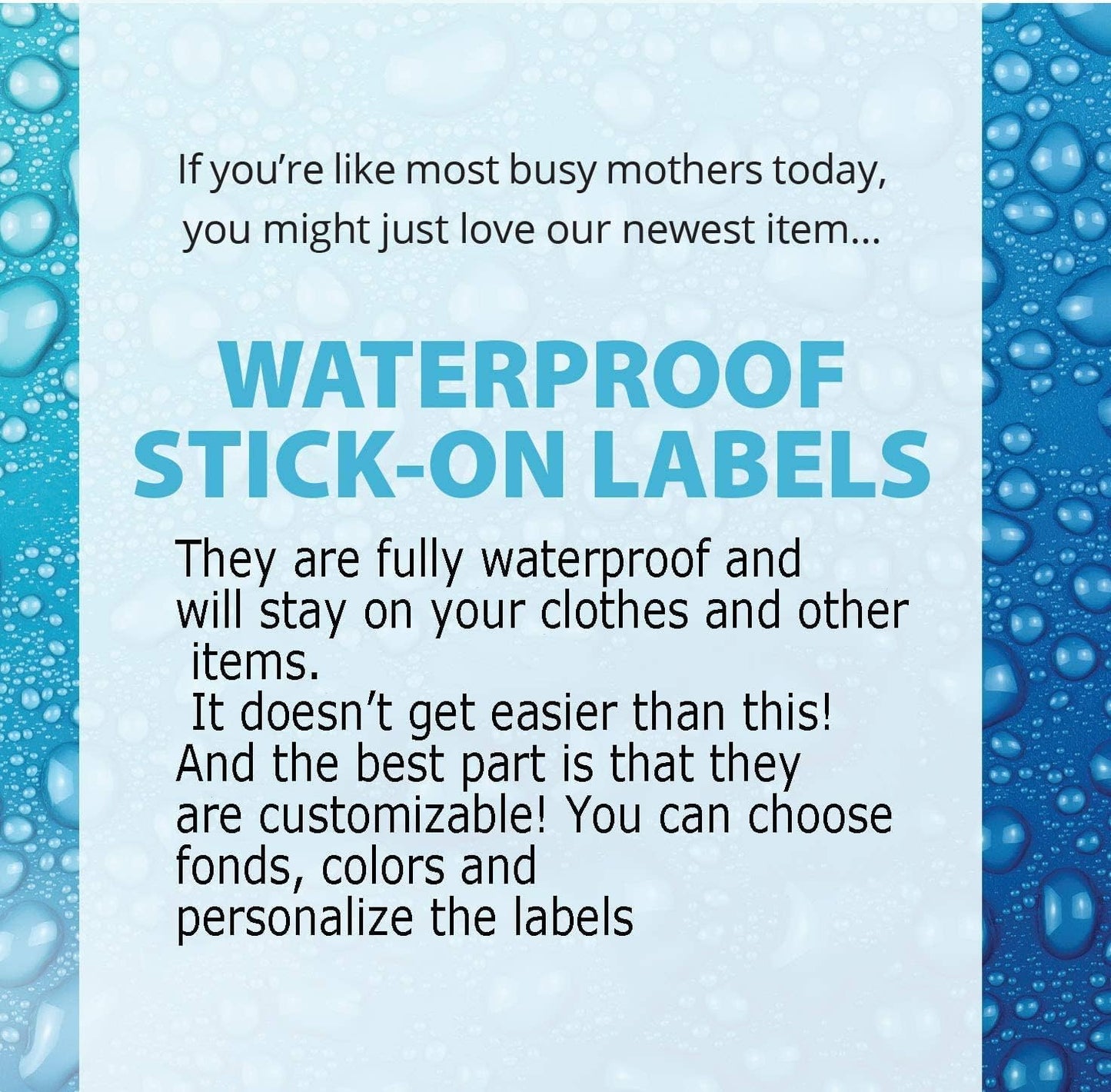 Personalized Waterproof Name Labels Press and Stick Custom Name Stick on Clothing Labels. Customized Up to 3 Lines Great for Camp & Daycare