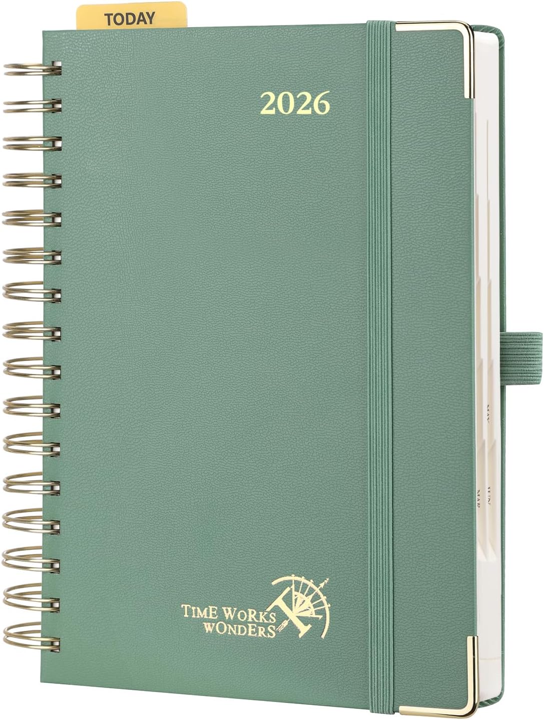 POPRUN 2026 Daily Planner One Page A Day - [8.5" x 5.75" Wire-Bound Hard Cover] Agenda 2026 Hourly Appointment Book with Monthly Calendar, Inner Pocket, Ivory Paper - Midnight Green