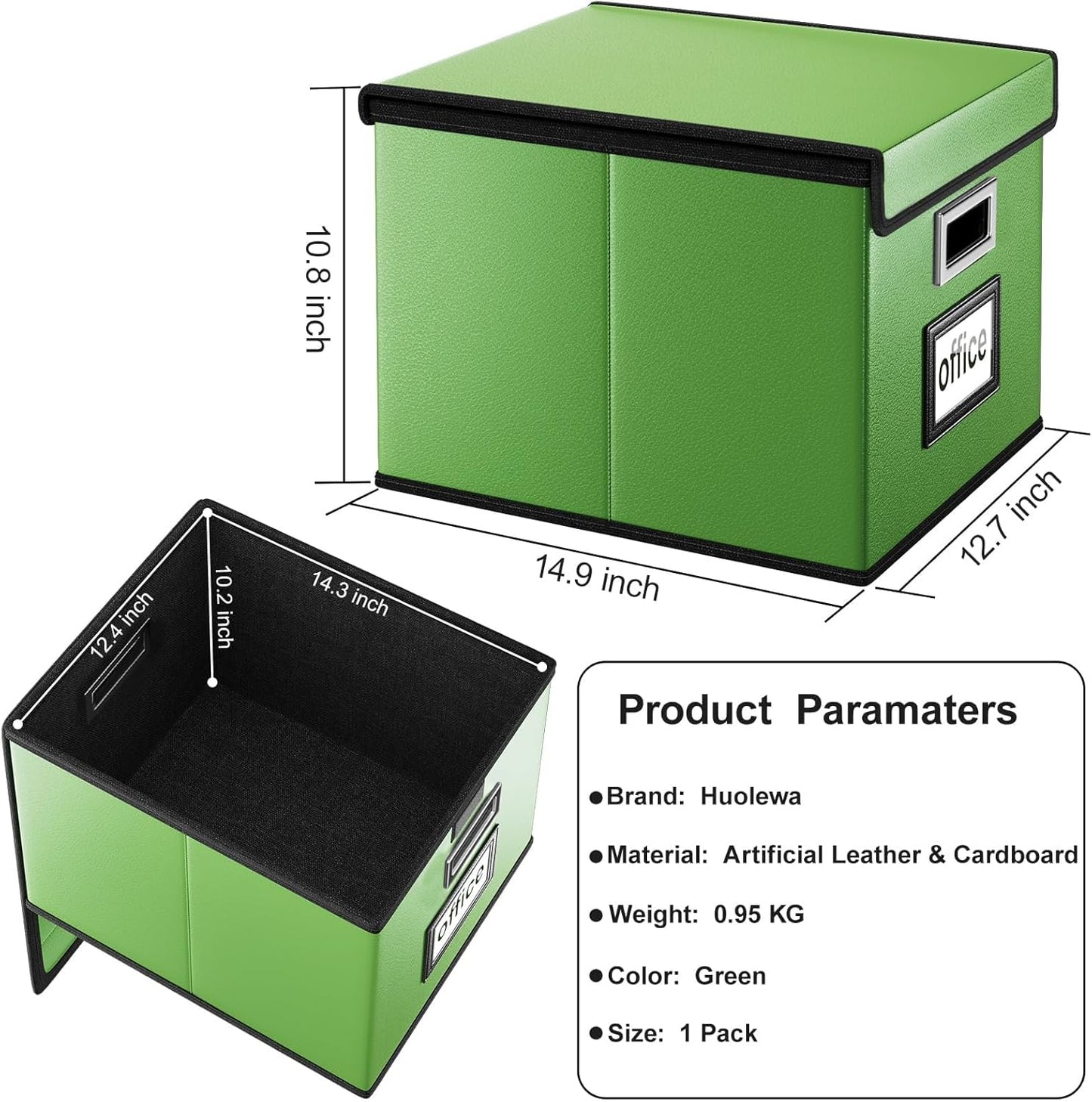 Huolewa File Organizer Box with Lid, Collapsible Faux Leather Document Organizer, Hanging File Folder Box with Plastic Slide, Decorative Filing Boxes Cabinet for File and Folders Storage(Green)