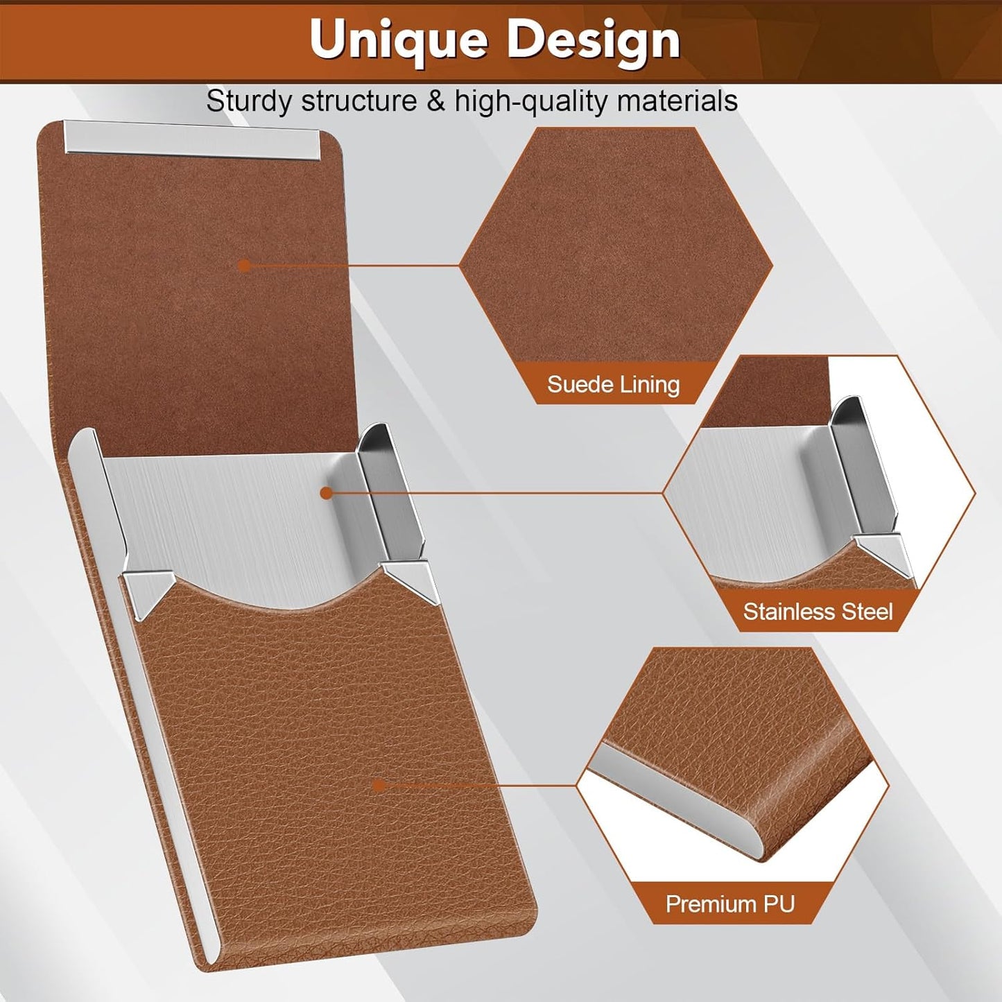 Business Card Holder with Ultra Slim Design, Business Card Case with Premium PU Leather, Suit Pocket Metal Card Holder for Women/Men, Magnetic Closure Quick Access Cards