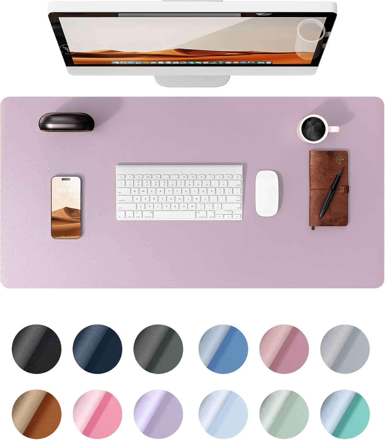 YSAGi Leather Desk Pad Protector, Office Desk Mat, Large Mouse Pad, Non-Slip PU Leather Desk Blotter, Laptop Desk Pad, Waterproof Desk Writing Pad for Office and Home (Grayish Lavender, 23.6" x 13.8")