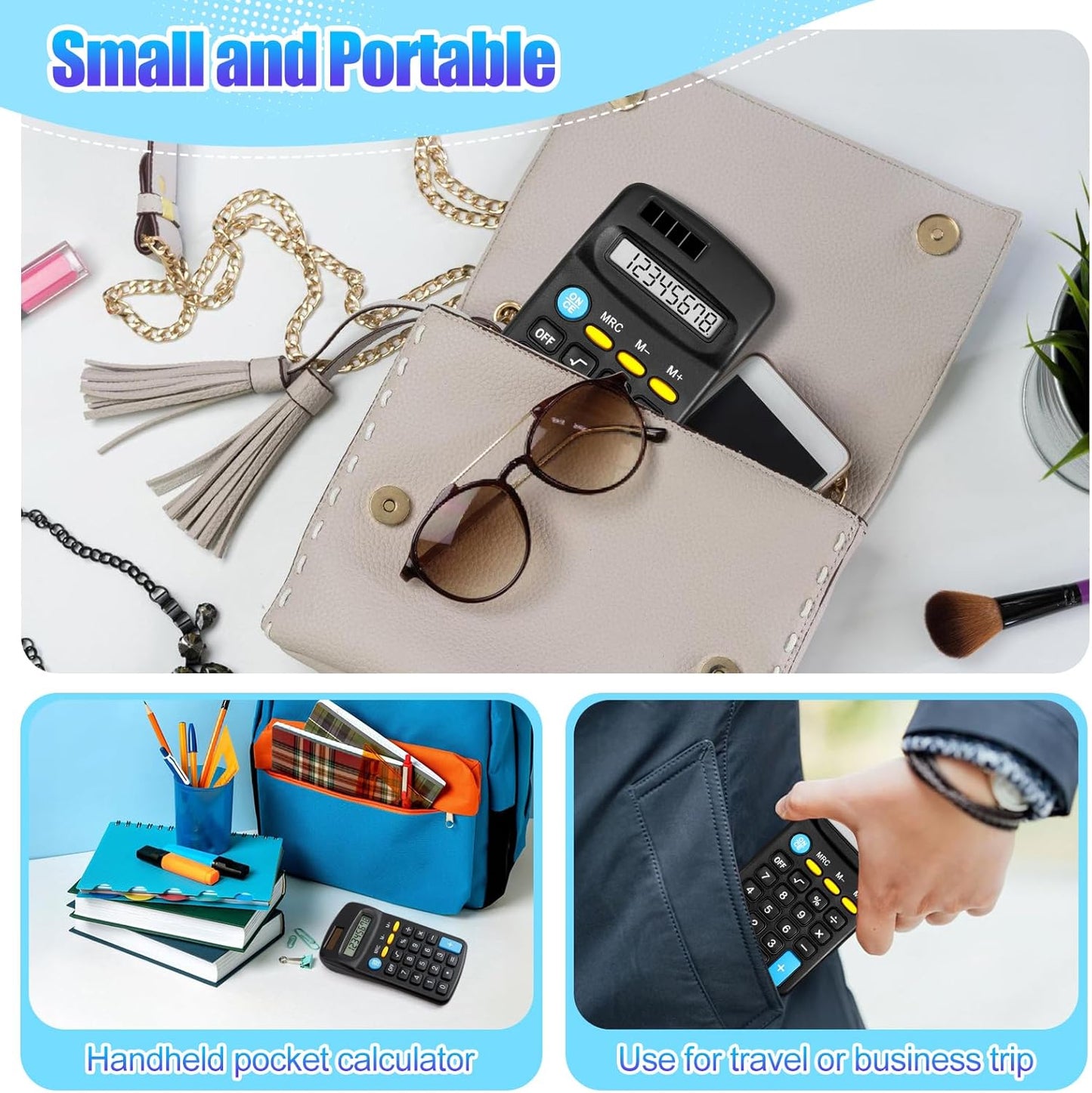 24 Pieces Pocket Calculator,Pocket Size Mini Calculators,Solar Battery Dual Power Function Calculator,8 Digit Display Basic Calculator for Students Kids Home Office(Black)