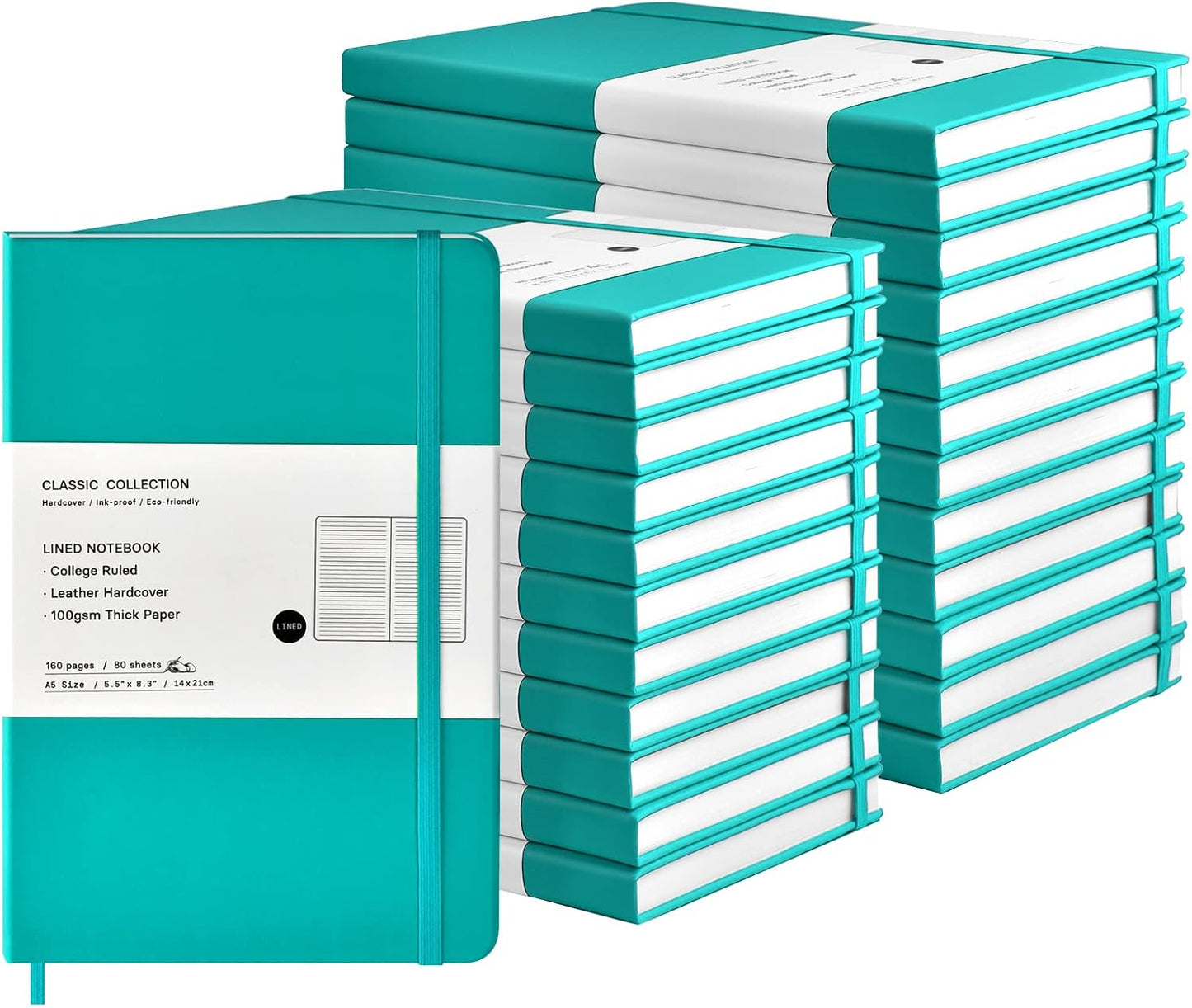 Coopay 24 Pack A5 Journal Notebooks Bulk, 160 Pages, 100GSM Thick Paper, 8.3 x 5.5 inch Hardcover Lined Leather Journals for Writing Office School Business,Bulk Notebook for Work Men Women (Green)