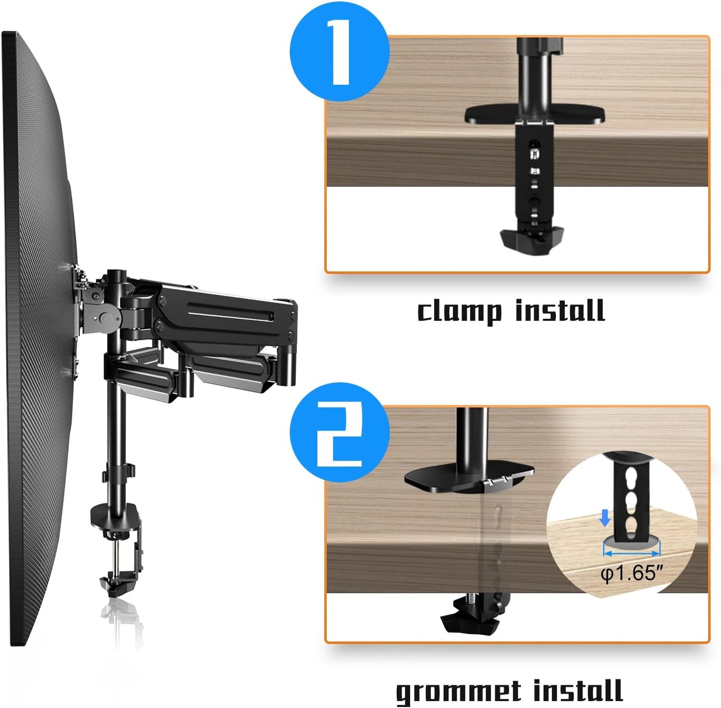 suptek Triple Monitor Mount for Most 17 to 32 inch Screens,Gas Springs Adjustment Triple Monitor Desk Mount Stand with Clamp & Grommet Kit,Black(MD8003)