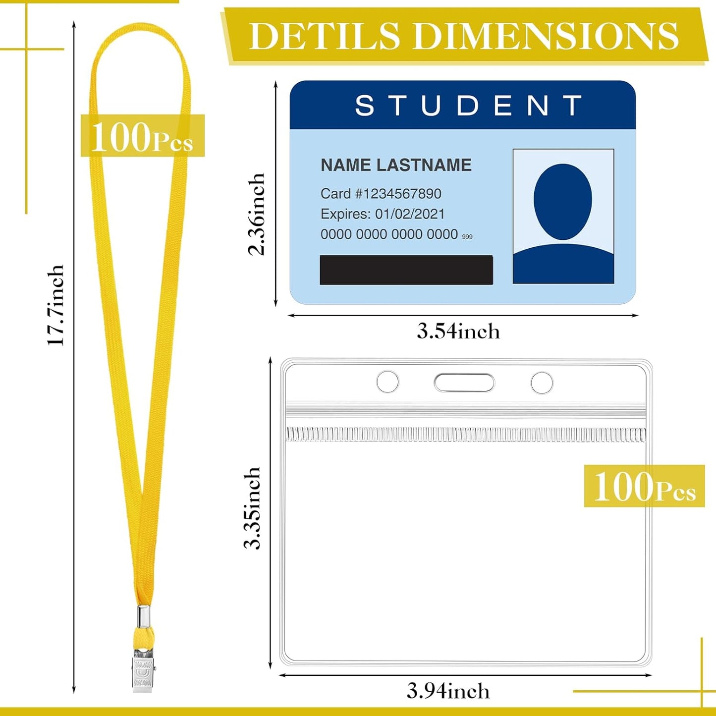 Marspark 100 Sets Clear Name Tags with Lanyard, Lanyards for ID Badges Reusable Strap with ID Holder Plastic Name Badges for Adults Business School Church Conference (Yellow)
