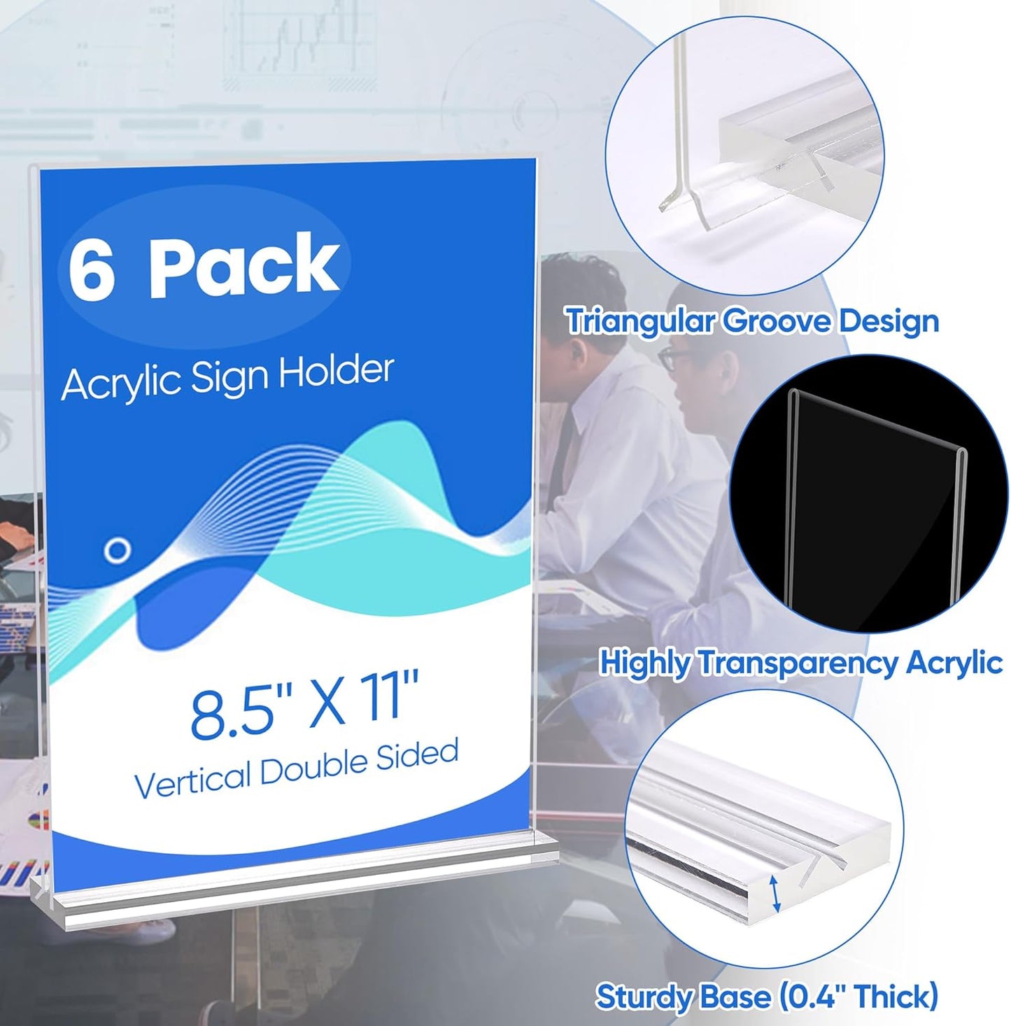 6 Pack Acrylic Sign Stands 8.5 x 11, Clear Double Side T Shape Acrylic Table Signs for Displaying, Flyer Holder Paper Card Holder for Office Business Store Mall Restaurants