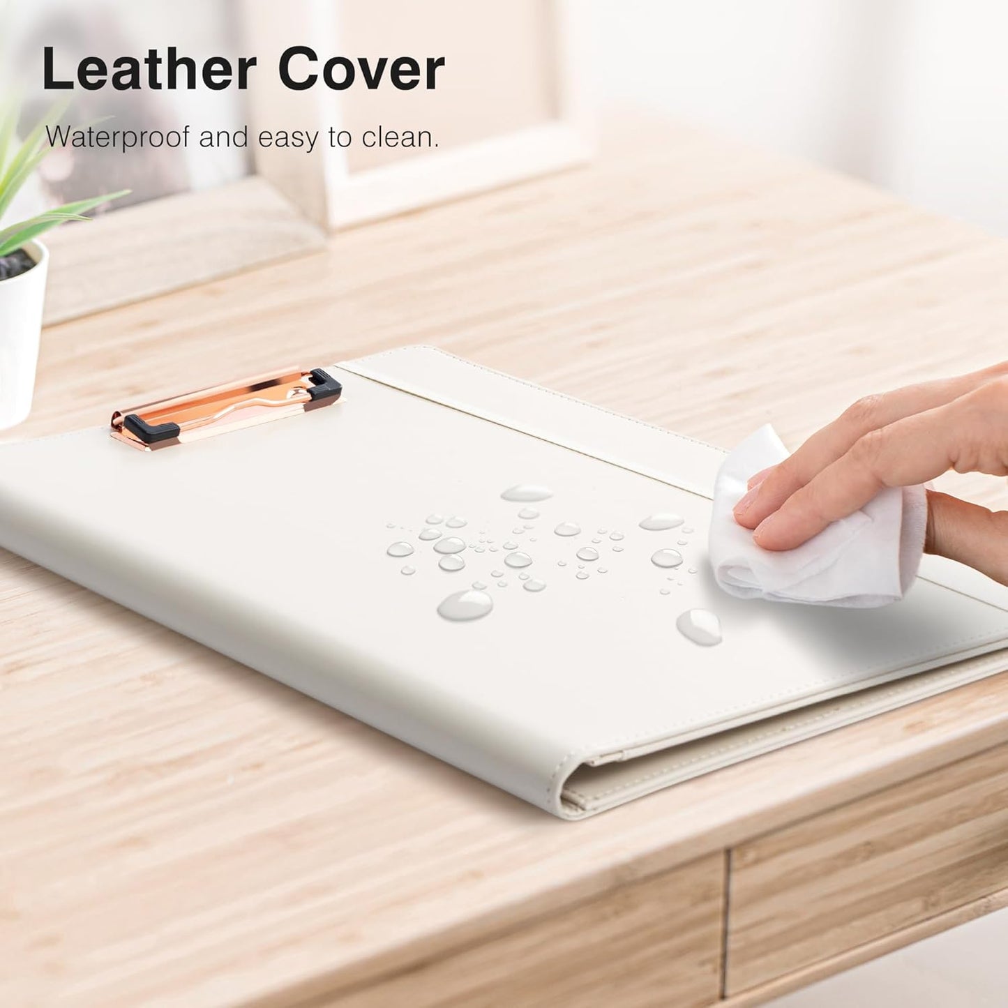 Ospelelf Foldable Clipboard Padfolio with Notepad 8.5 x 11, Faux Leather Business Clipboard Folio for Women Portfolio Organizer, Beige