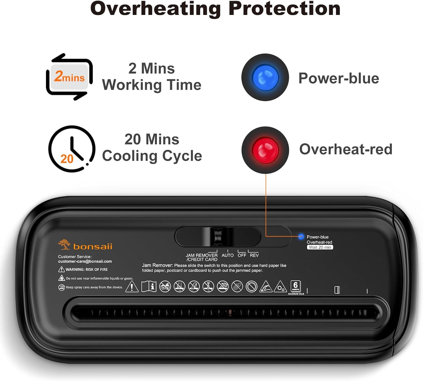 Bonsaii Paper Shredder for Home Use, 6 Sheet Strip Cut Small Paper Shredder Without Basket for Home Office, Portable Shredder Extendable Arm Design with Overheat Protection (S123-B)