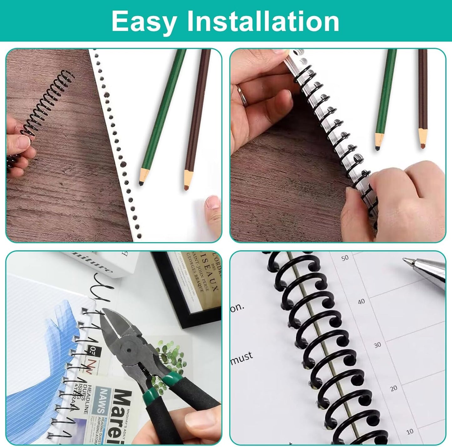 Plastic Spiral Binding Coils 100 Pack, Coil Binding 8mm(5/16") 40 Sheet Capacity, 4:1 Pitch Black Binding Spirals for Students and Coworker