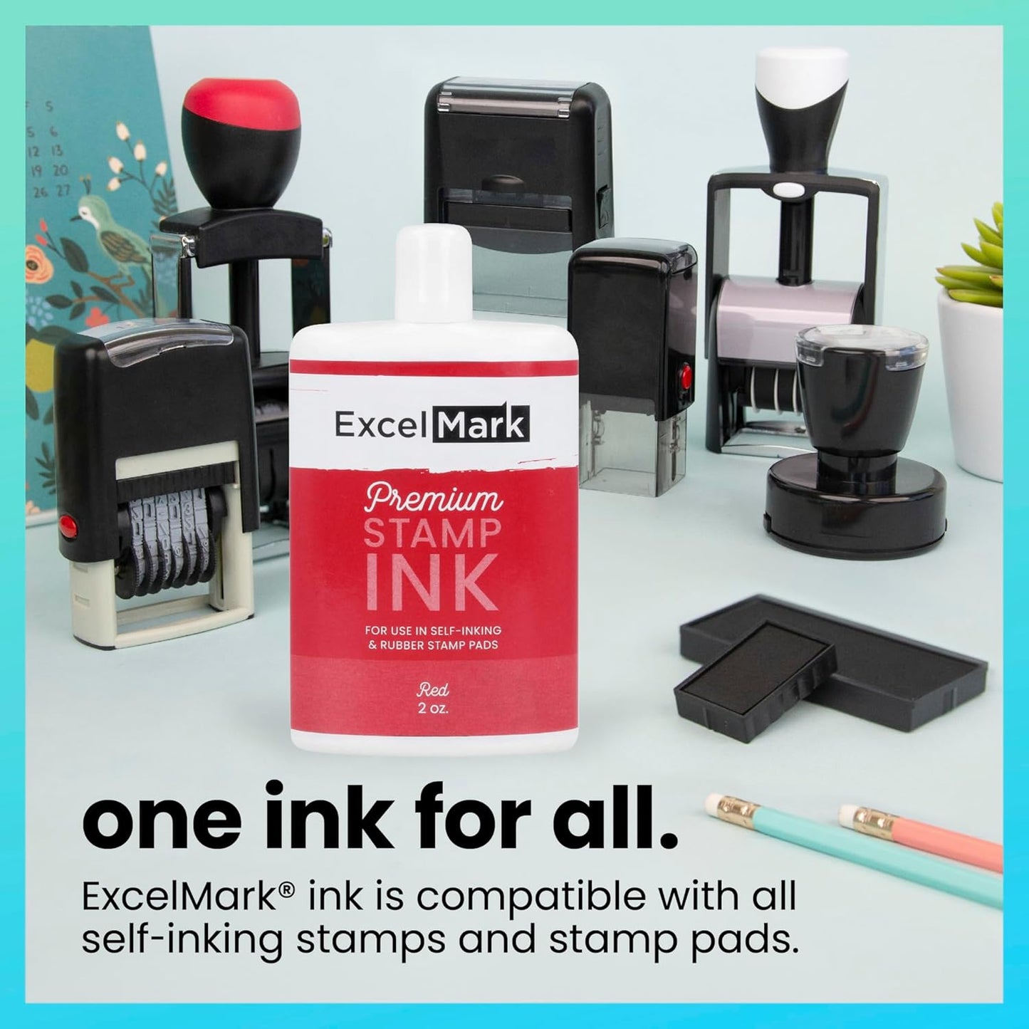 ExcelMark Self Inking Stamp Refill Ink - 2 oz. - Red Ink