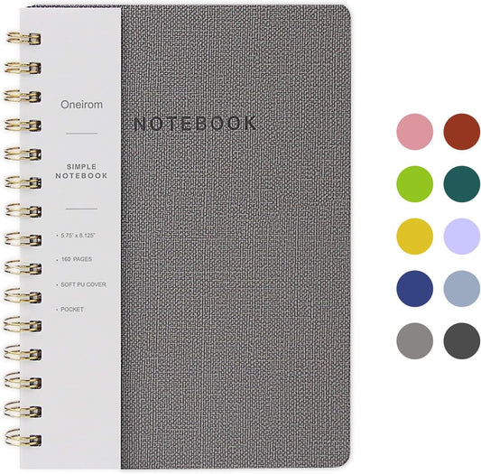 Lined Spiral Notebook College Ruled A5 Journal Book for Note Taking, 160 Pages Writing Journal for Office and Home School Supplies 5.75x8.125 inch (0Grey)